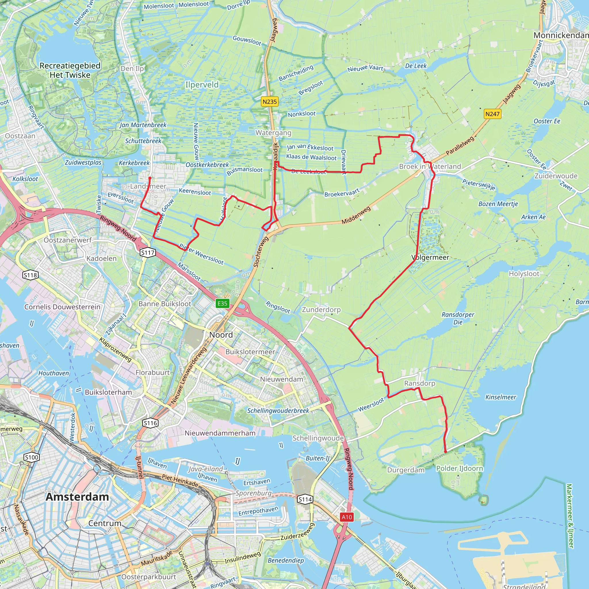 Raadhuisstraat to Uitdammerdijk via Vogermeerpolder and Broekervaart mobile static map