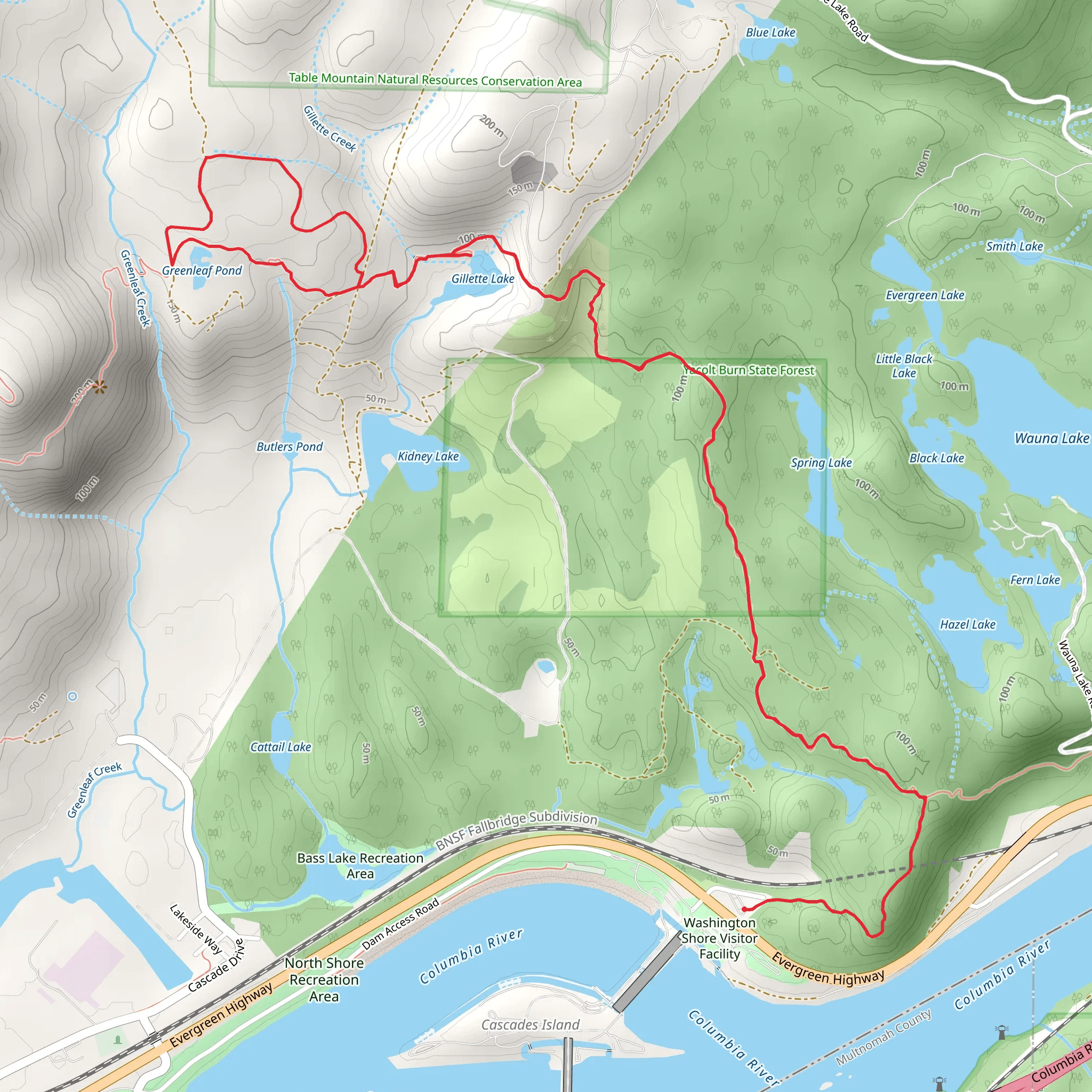 Tamanous, Gillette Lake and Greenleaf Pond Loop Trail mobile static map