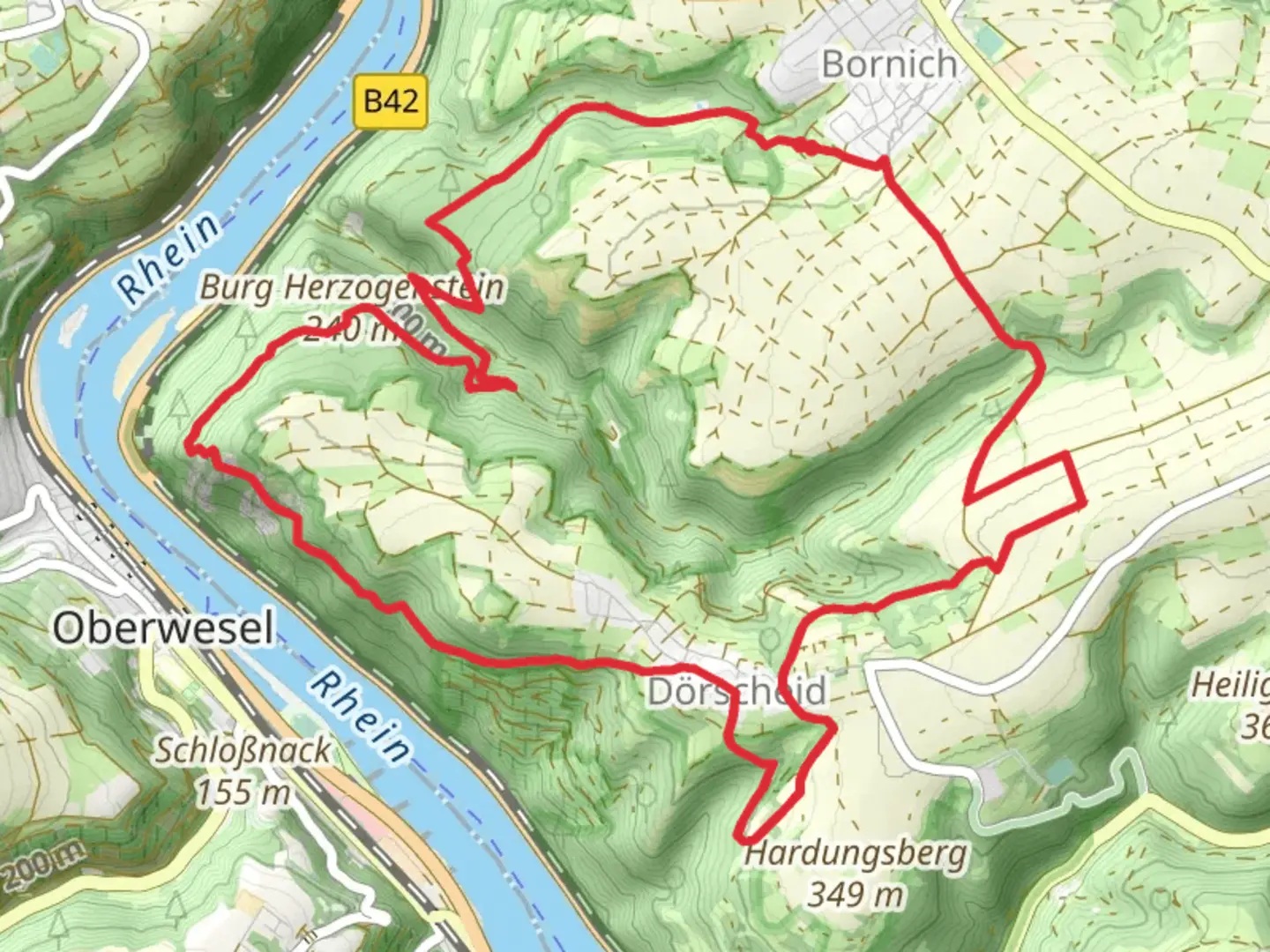 An image depicting the trail Urbach Runde Variate A and C and its surrounding area.