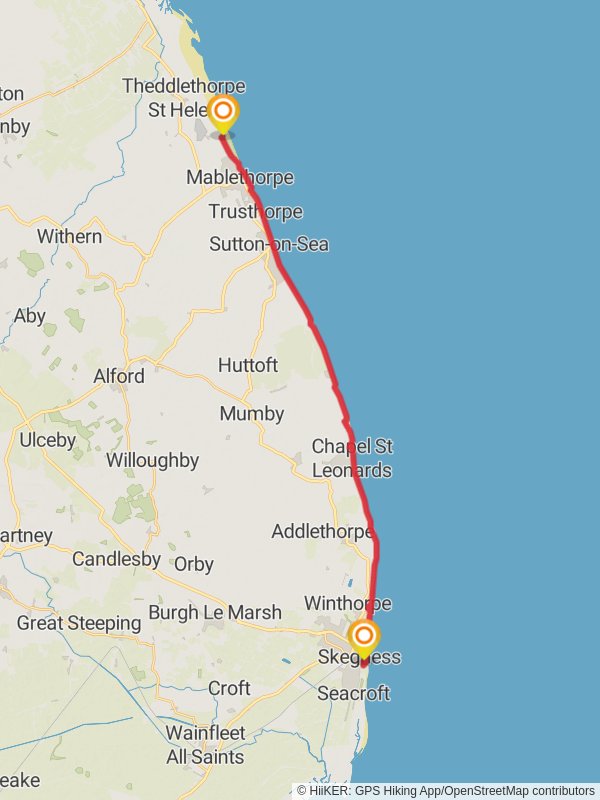 Map of England Coast Path Skegness to Mablethorpe, Lincolnshire