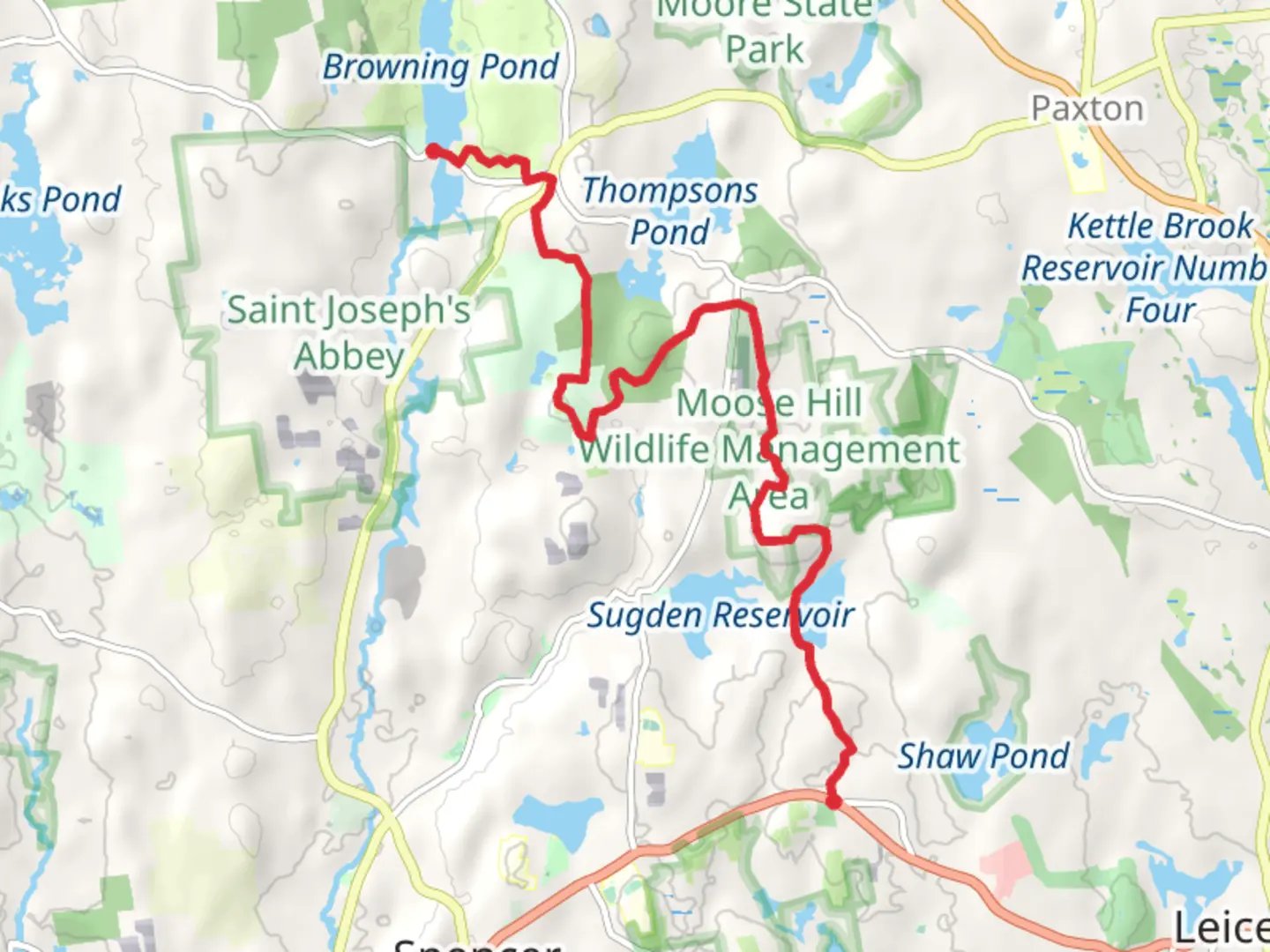 An image depicting the trail Tafts Corner to Browning Pond via Midstate Trail and its surrounding area.