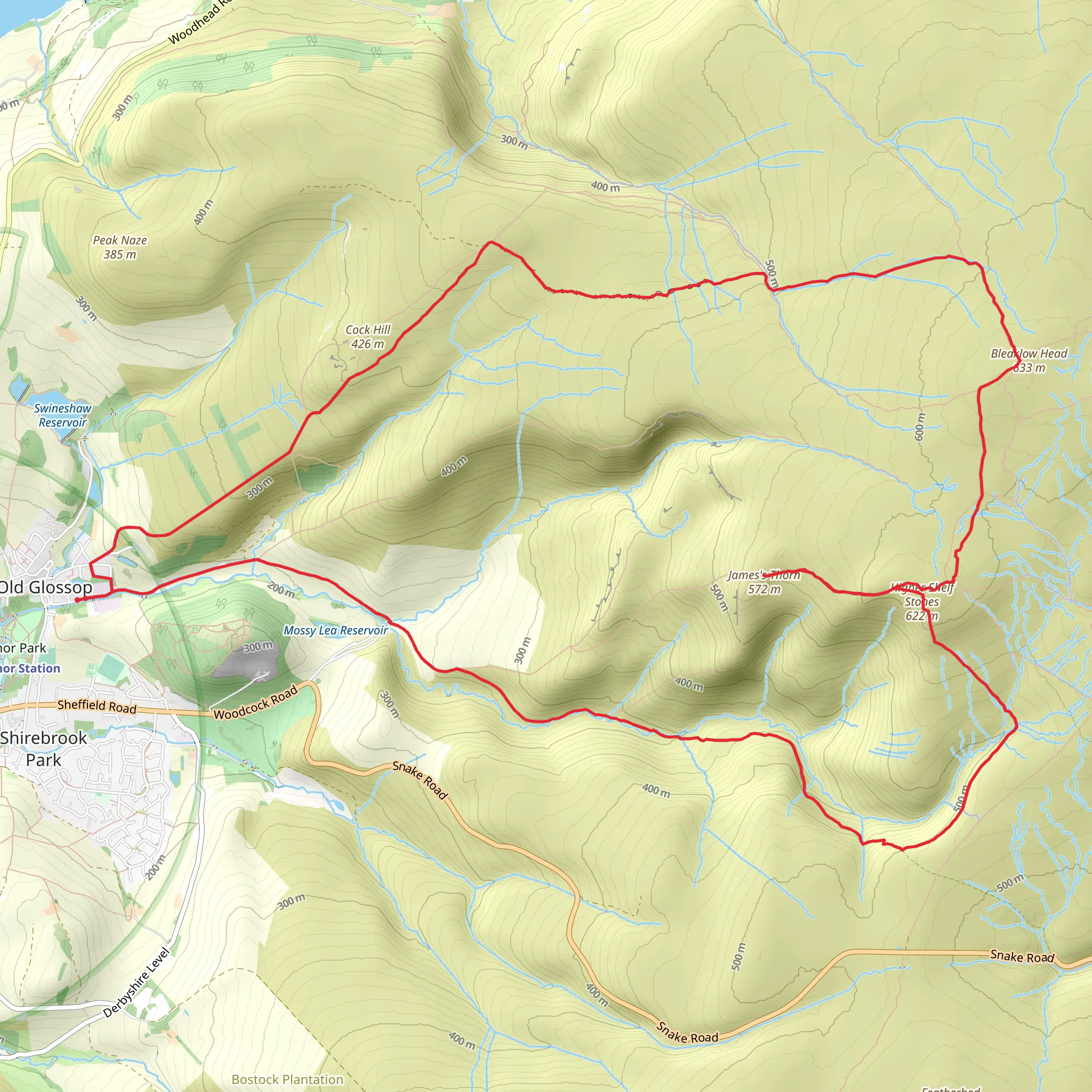 Higher Shell Stones, Jame's Thorn and Bleaklow Loop mobile static map