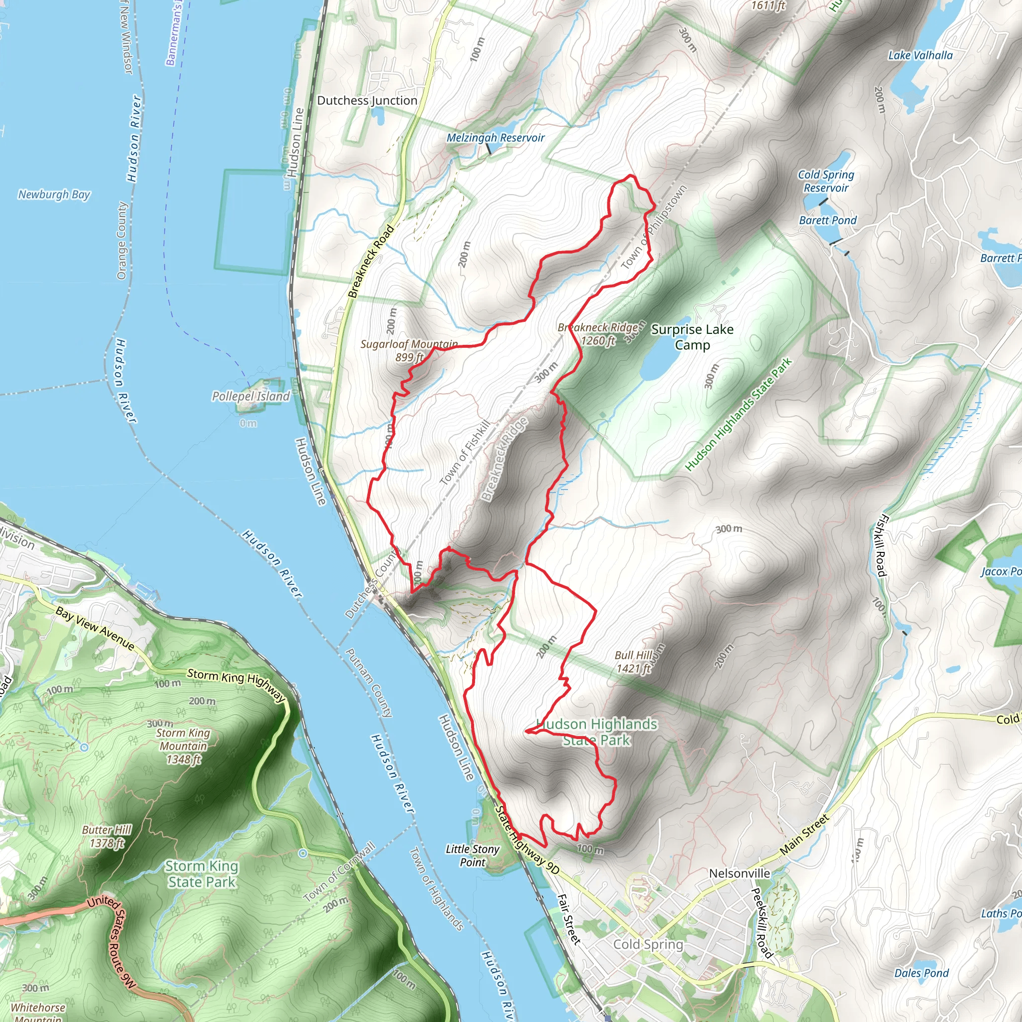Breakneck Ridge and Sugarloaf Mountain via Undercliff Trail mobile static map