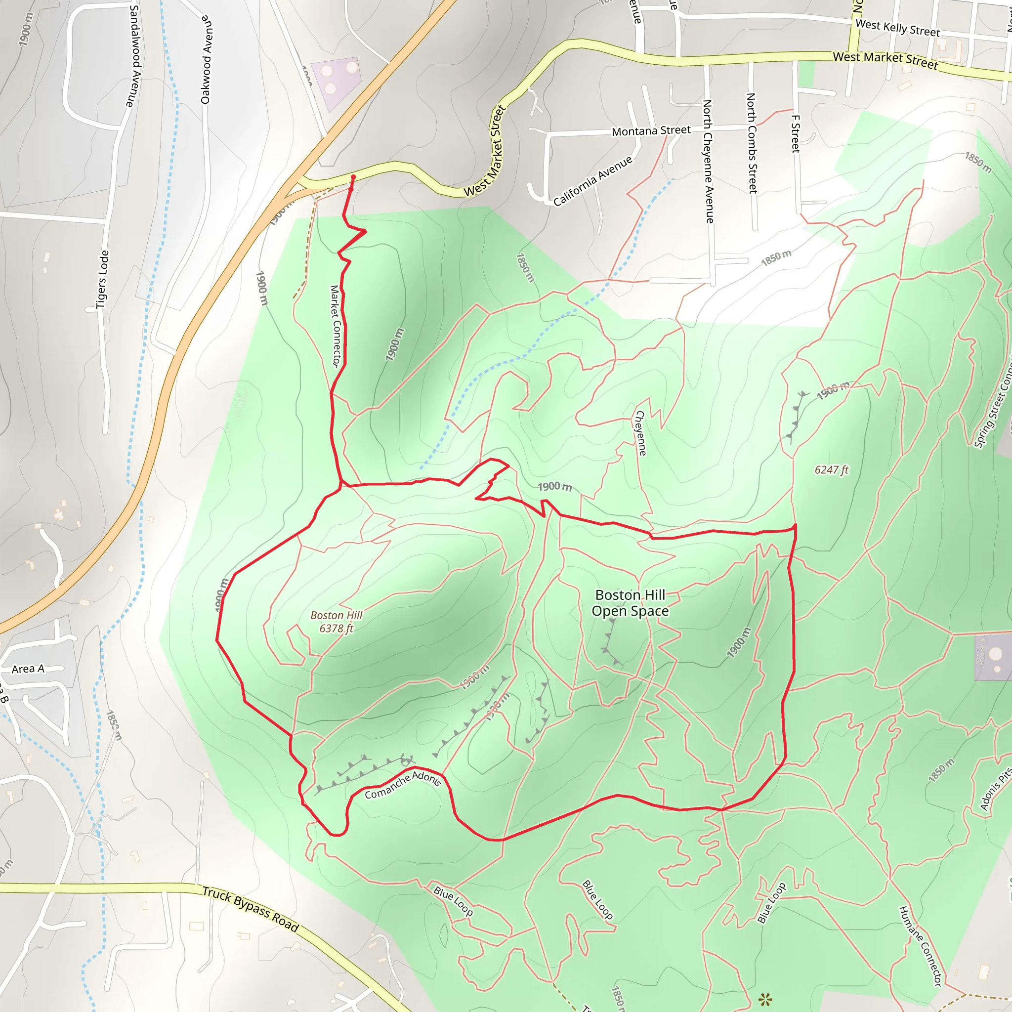 Loop Around Boston Hill and Boston Hill Open Space mobile static map