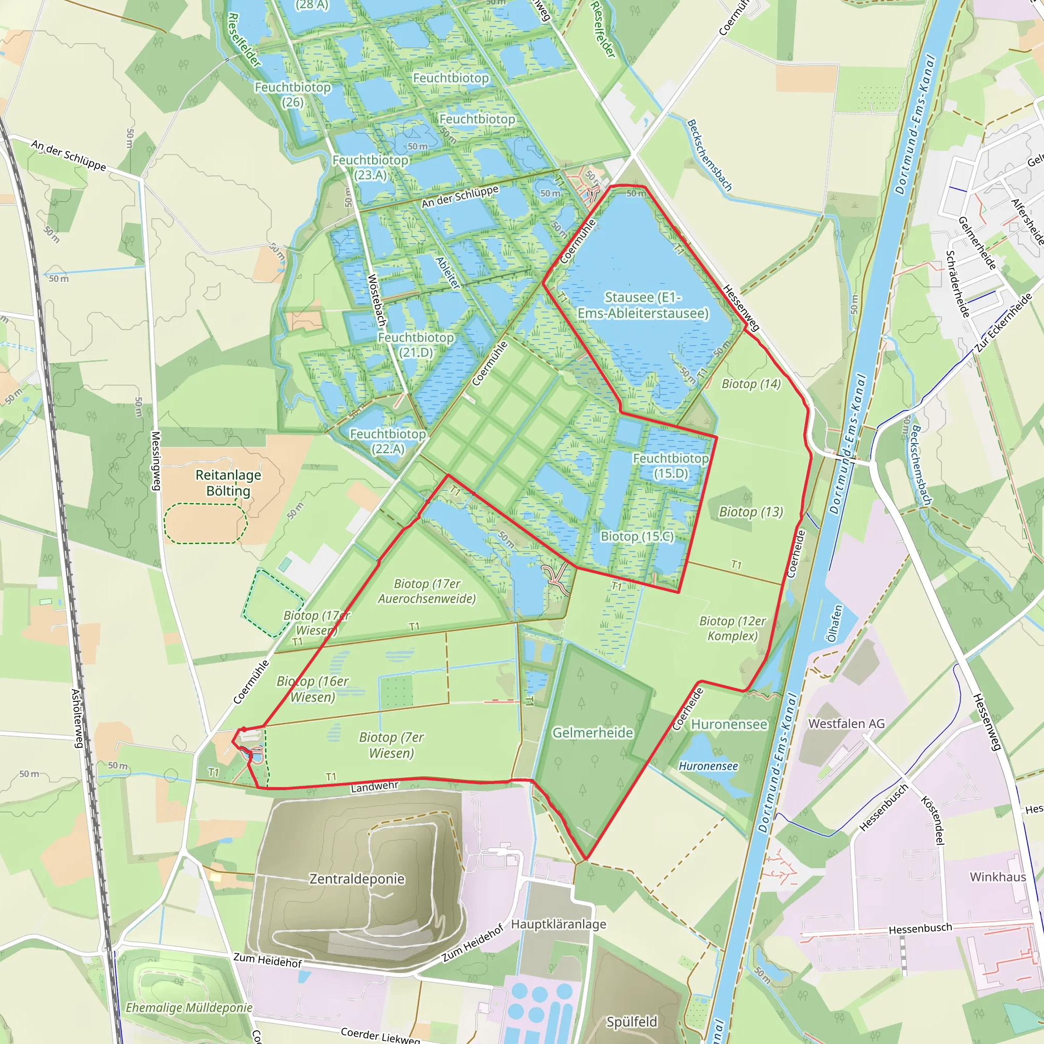 E Zone 1 via Coermühle and Coerheide mobile static map