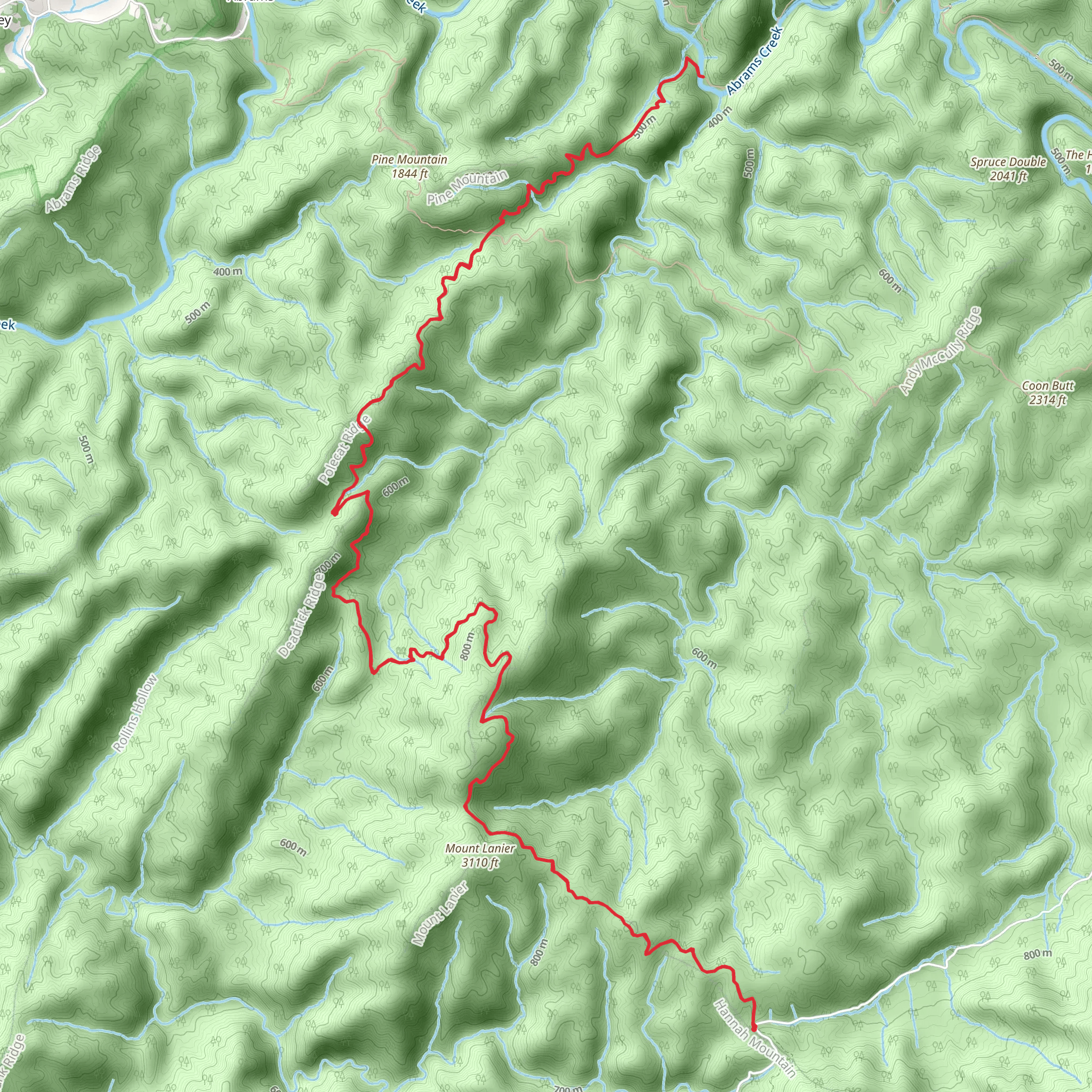 Hannah Mountain Trail from Parson Branch Road mobile static map