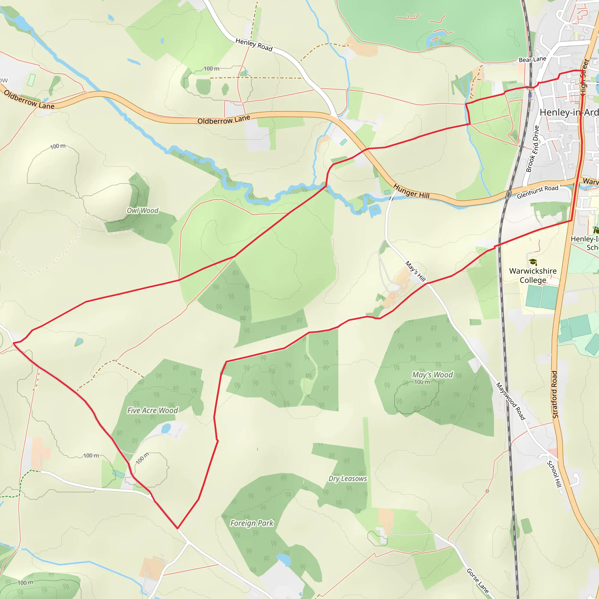 West from Henley-in-Arden mobile static map