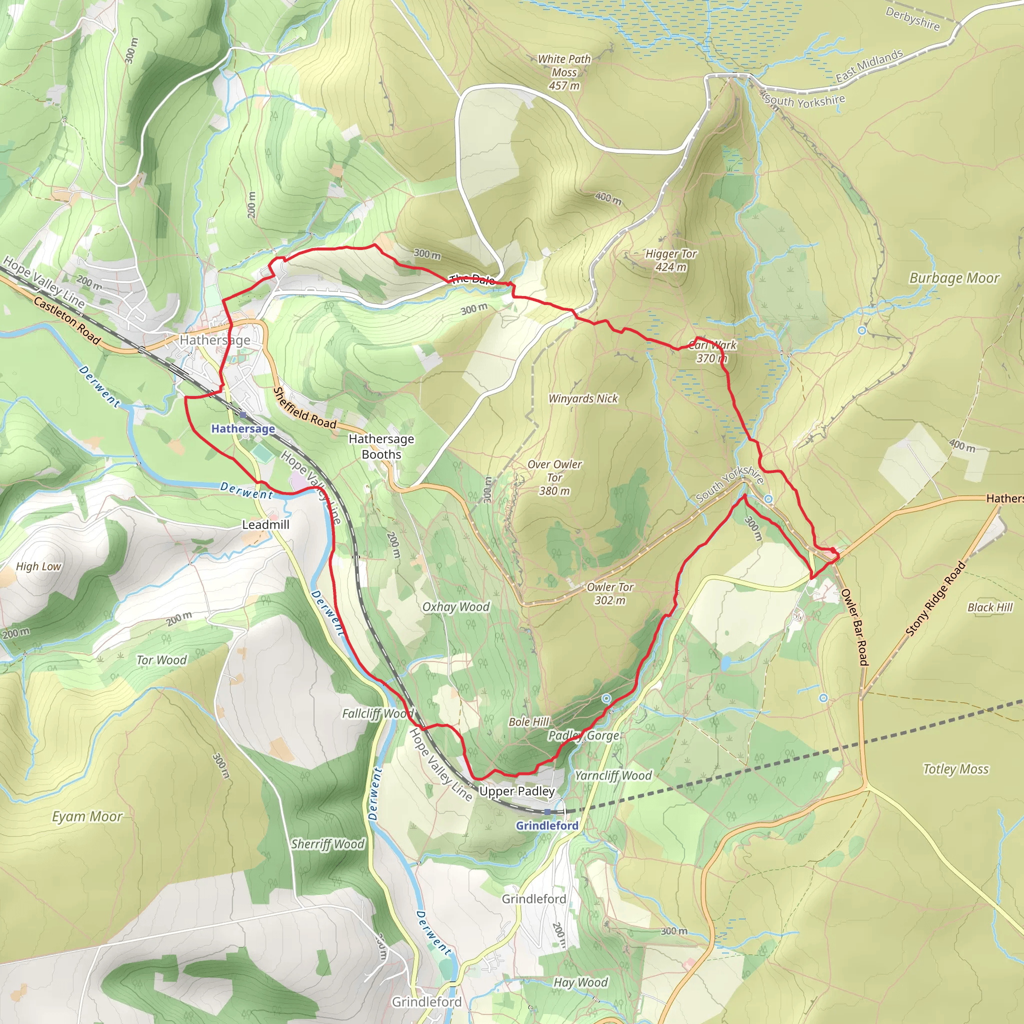 Hathersage Moor and Bolehill Wood Loop mobile static map