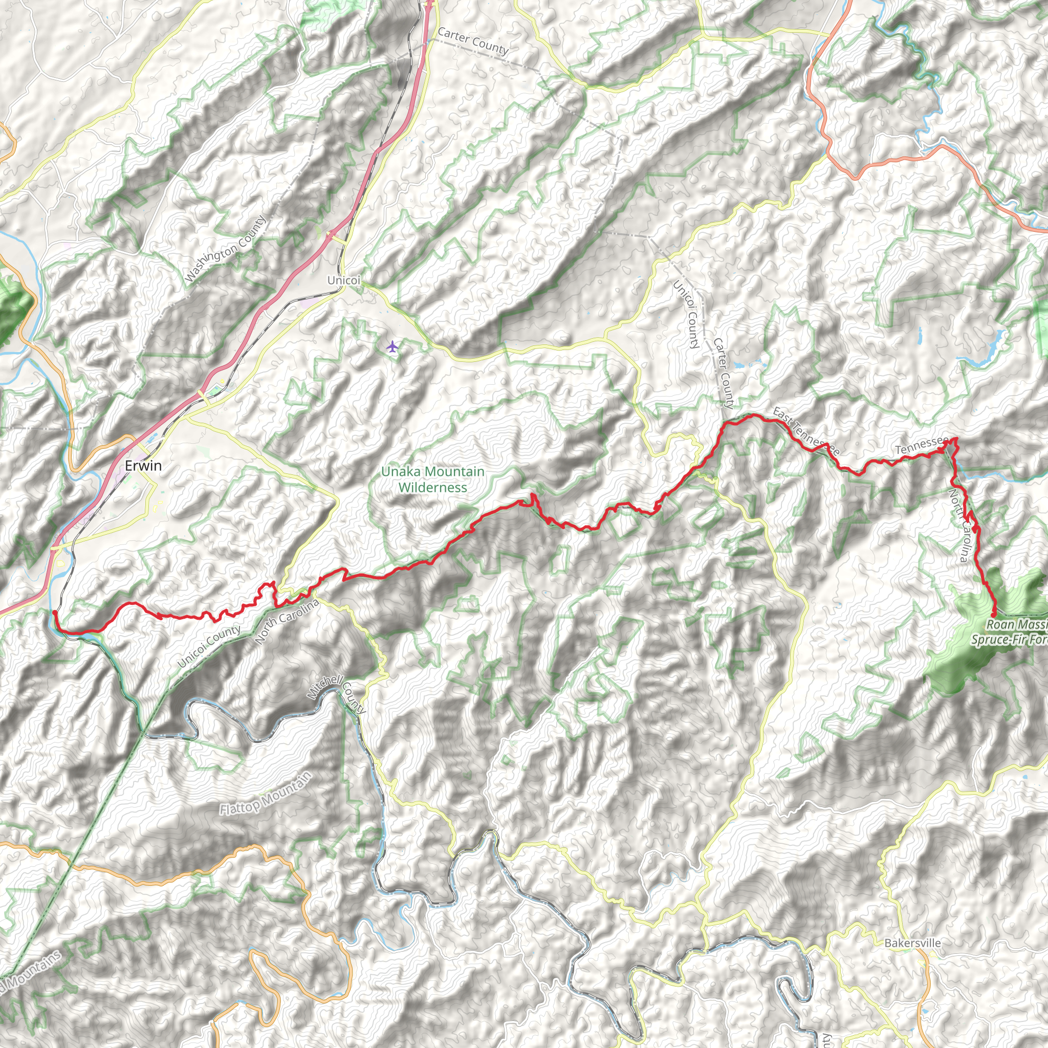 Chestoa to Cloudland Mountain via Appalachian Trail mobile static map