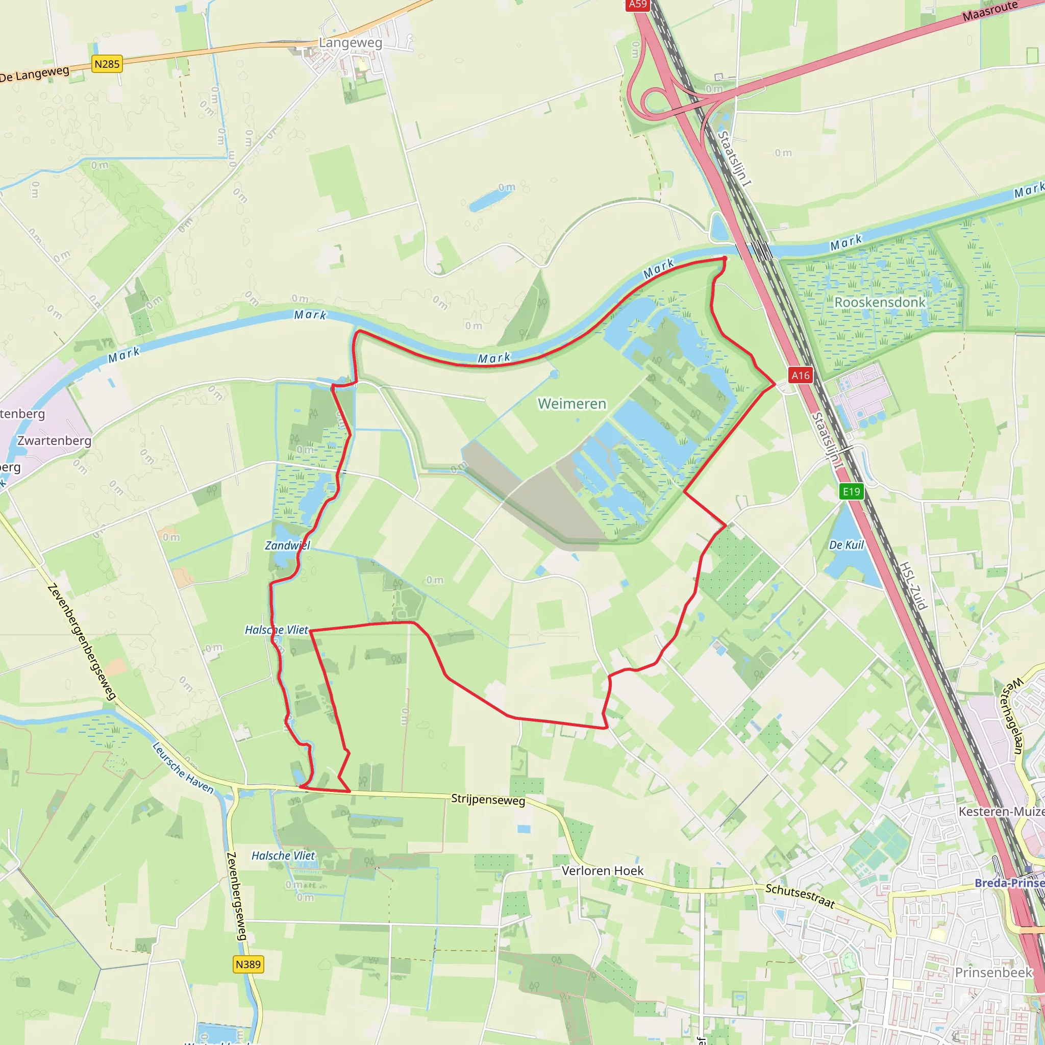 Zandwiel via Trekpad and Hooglaarsestraat mobile static map