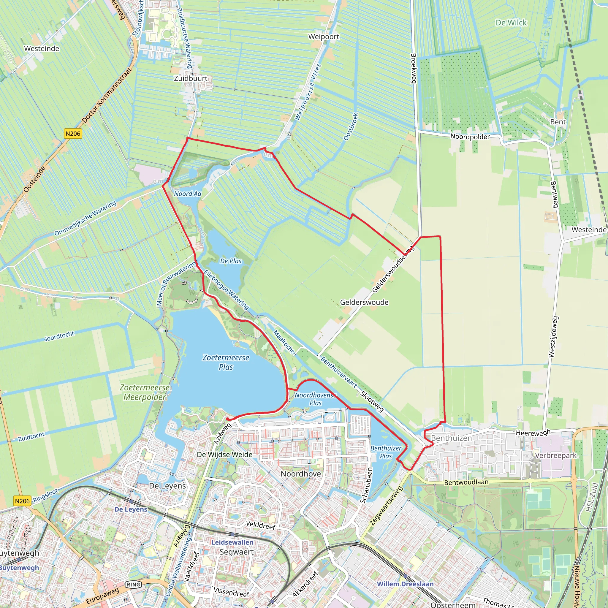 Zoetermeerse Plas, Noordhovense Plas and Noord Aa via Steilrand Route mobile static map