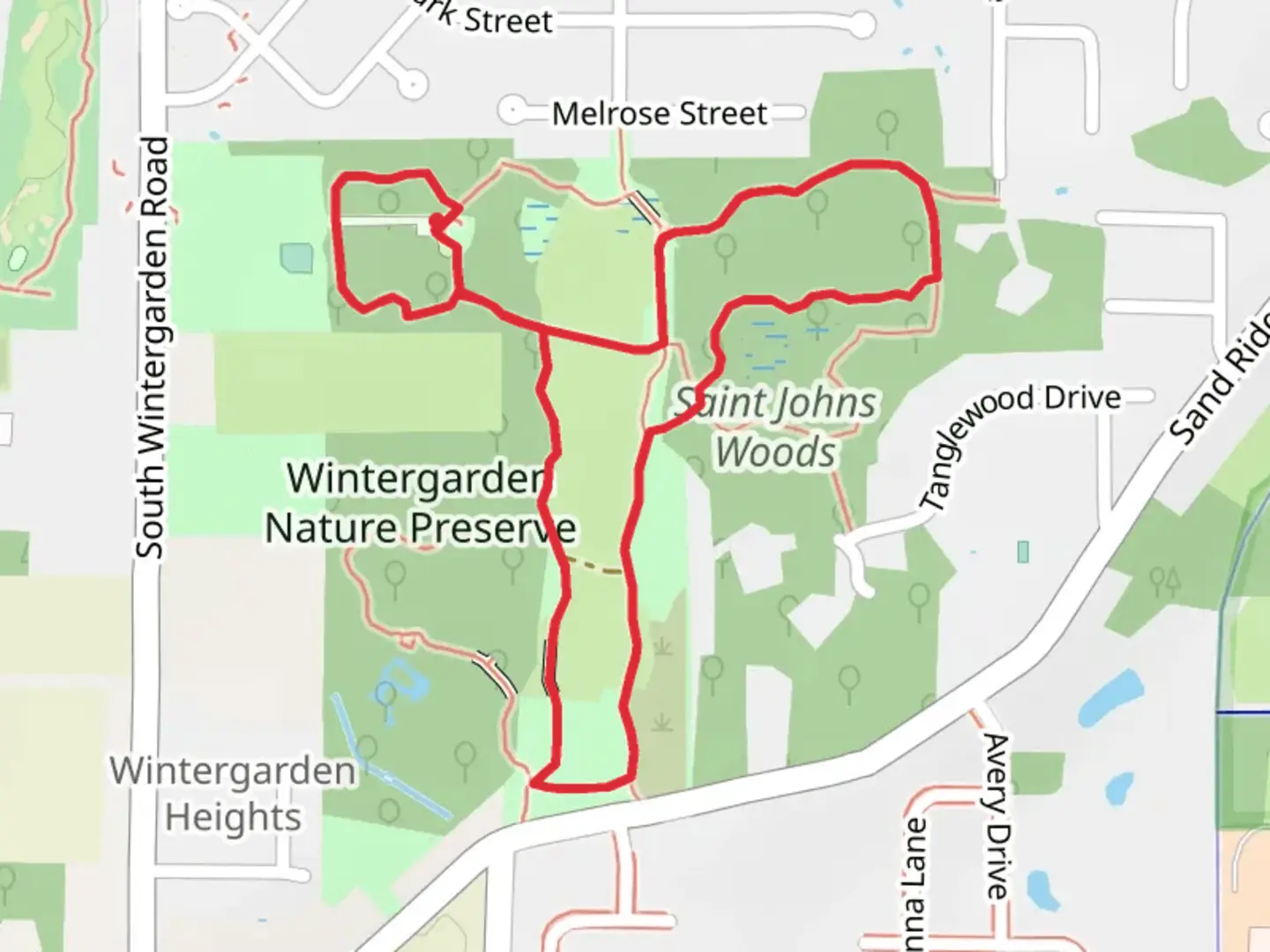 An image depicting the trail Twyman Loop Trail - Wintergarden Nature Preserve and its surrounding area.
