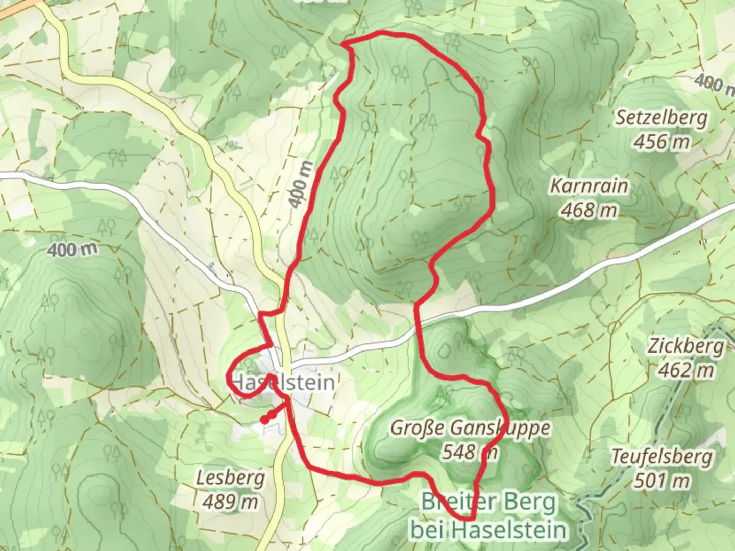 An image depicting the trail Haselstein Loop and its surrounding area.