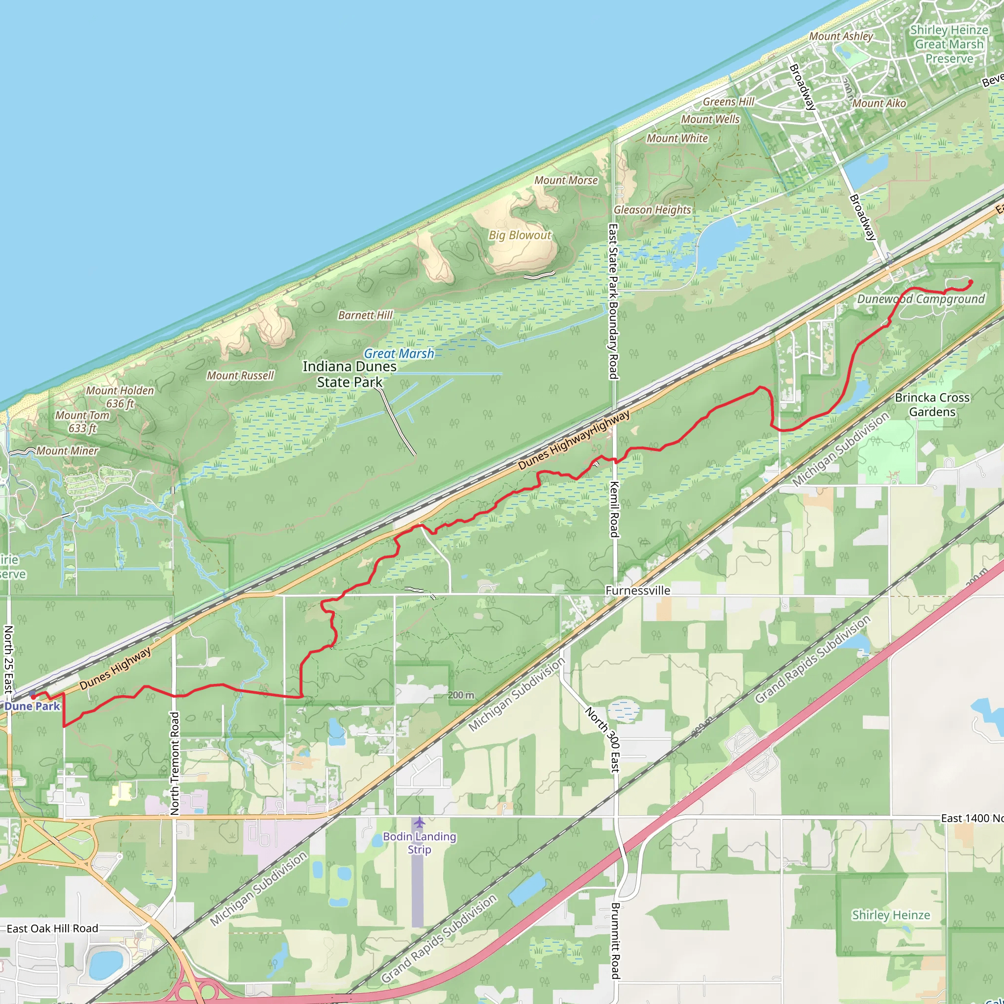 Glenwood Dunes and Dunewood Trace Trail mobile static map