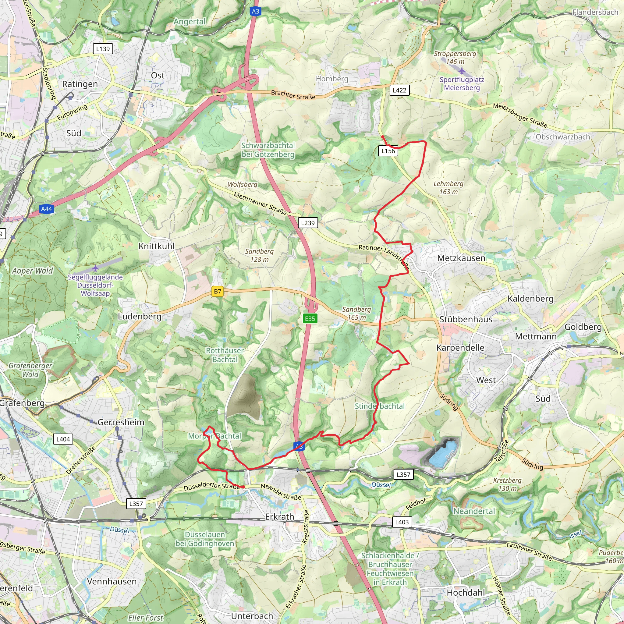 Niederheide to Erkrath Walk mobile static map