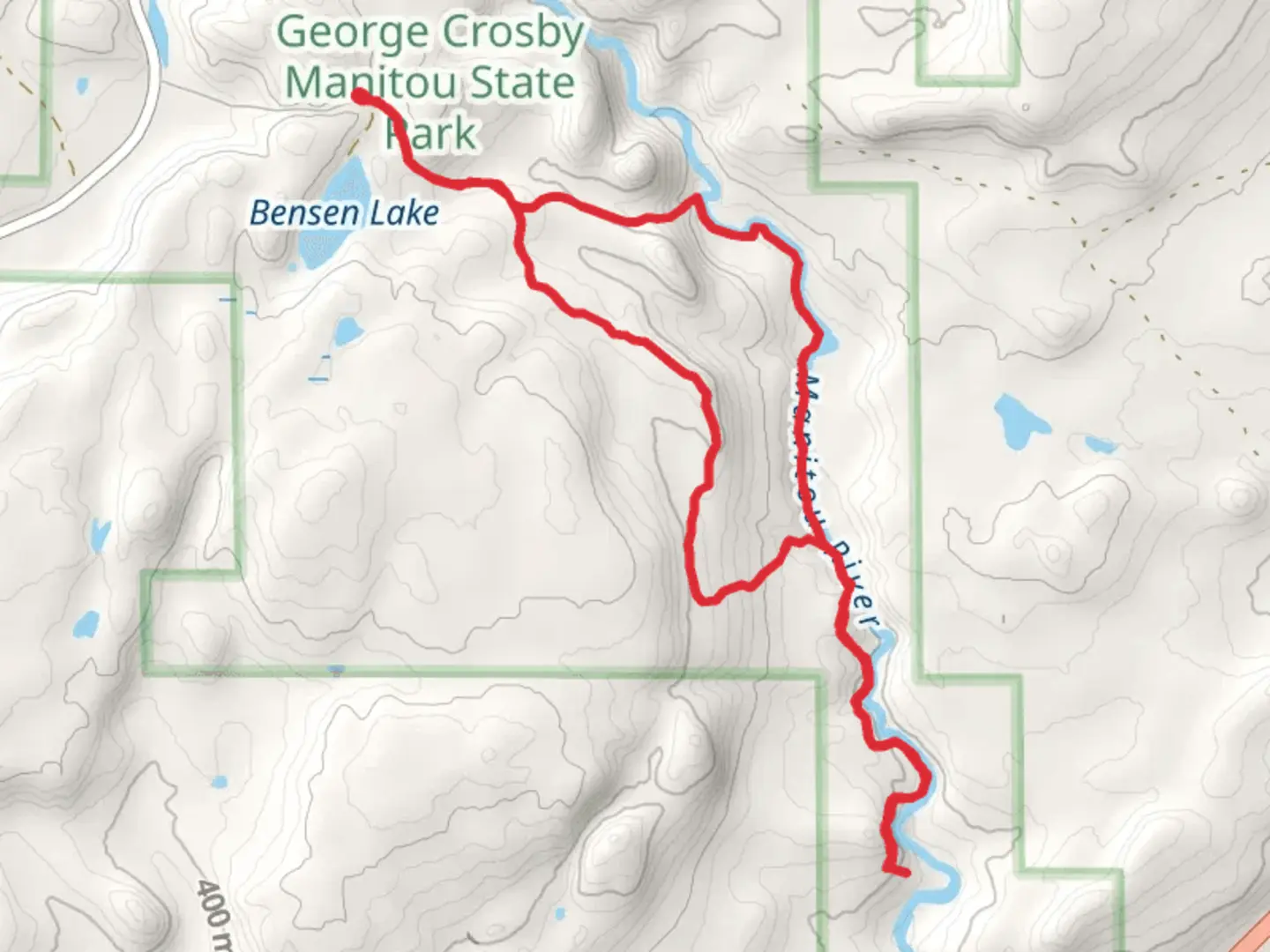 An image depicting the trail Yellow Birch, Cedar Branch and Manitou River Loop Trail and its surrounding area.