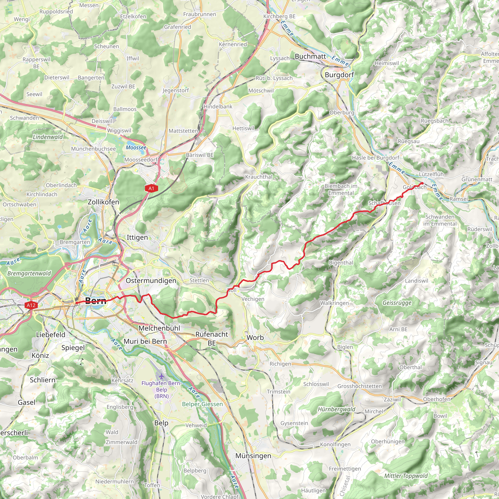 Bern to Lützelflüh via Trans Swiss Trail mobile static map