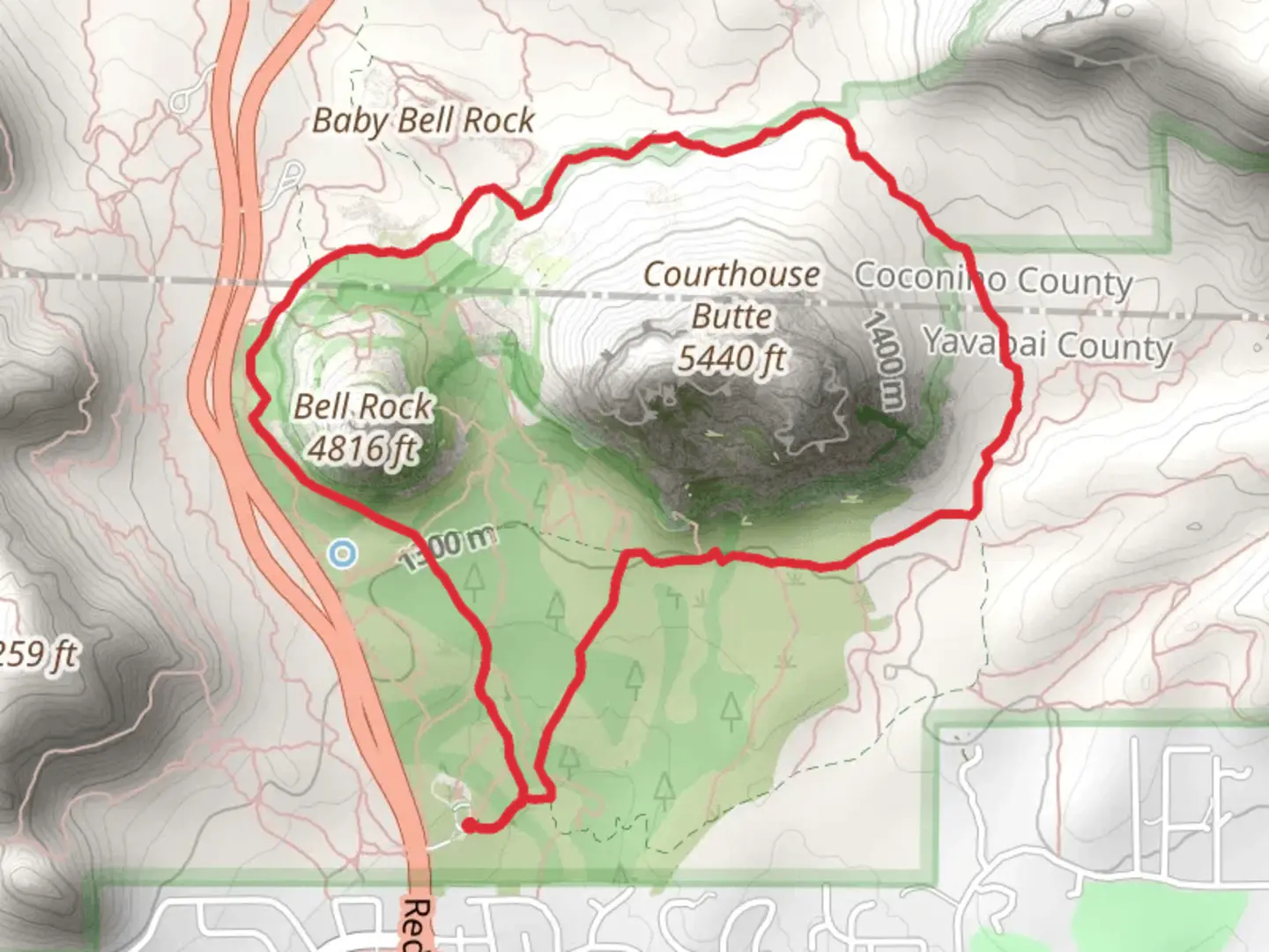 An image depicting the trail Bell Rock and Courthouse Butte Loop and its surrounding area.