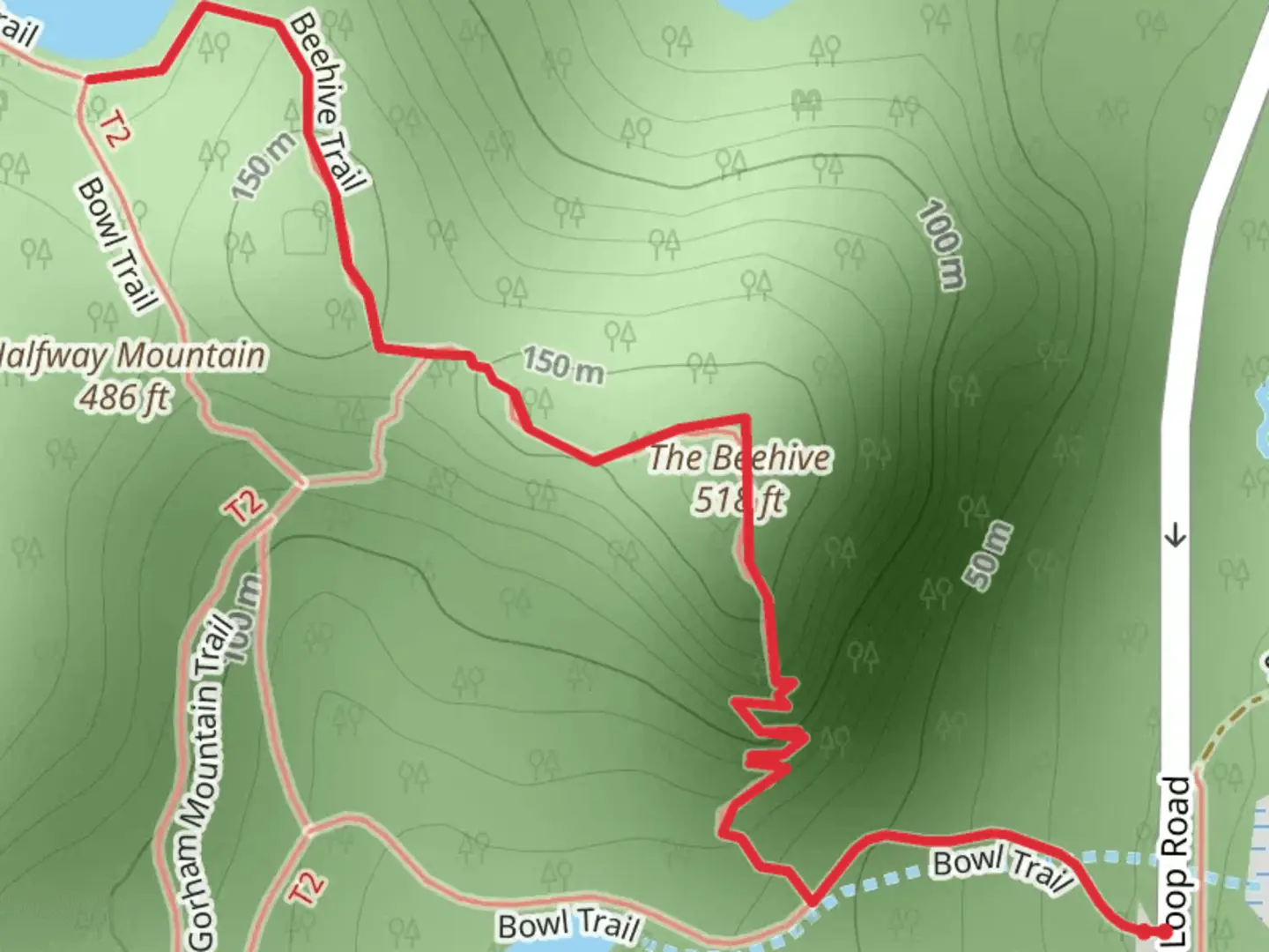 An image depicting the trail Beehive Trail Out and Back and its surrounding area.