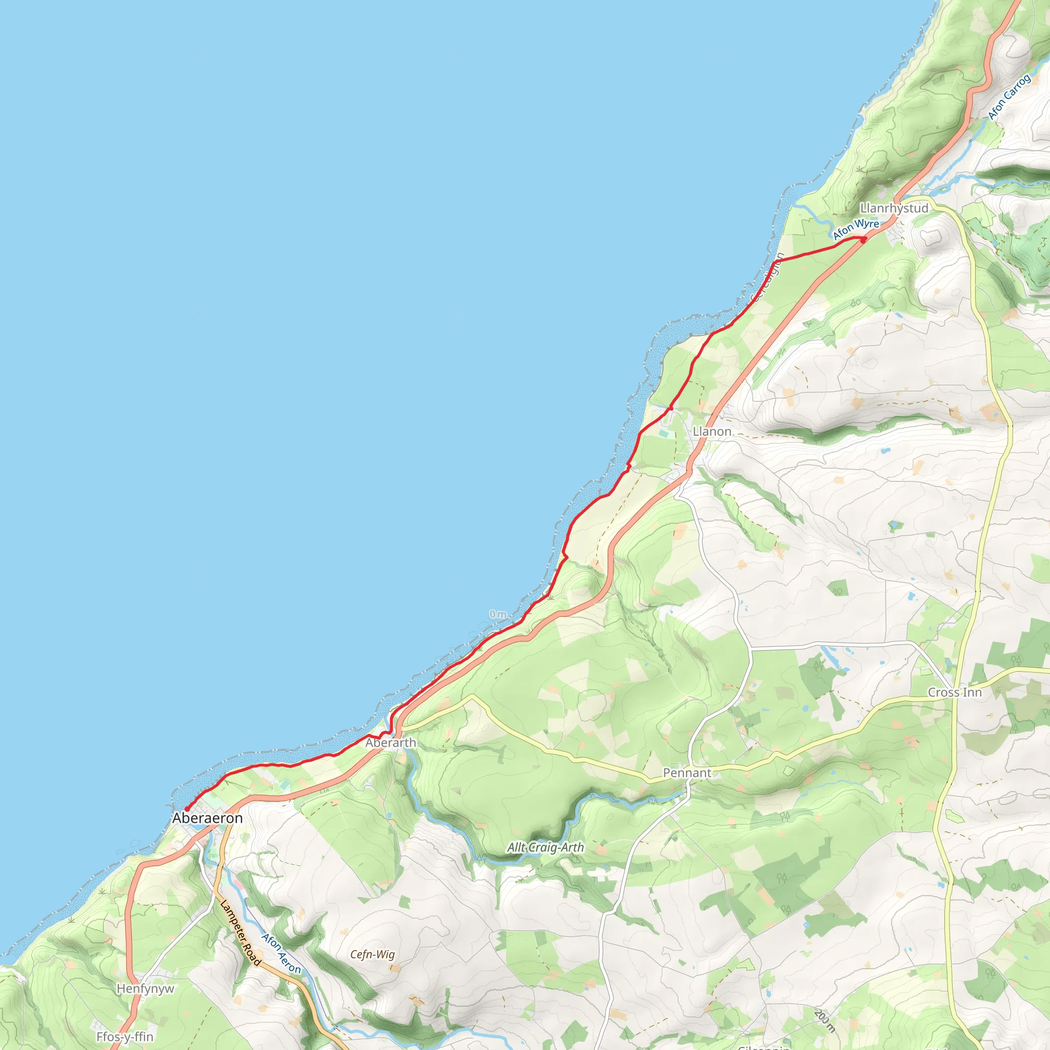 Llanrhstud to Aberaeron mobile static map