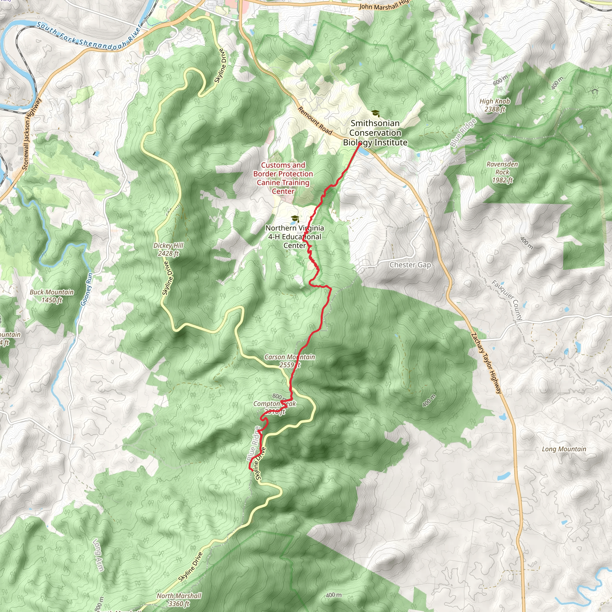 Compton Peak and Carson Mountain via Appalachian Trail mobile static map