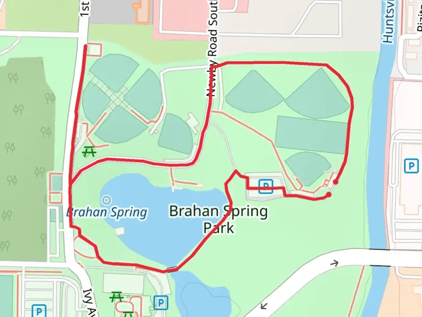 An image depicting the trail Brahan Spring Park Loop - North and its surrounding area.