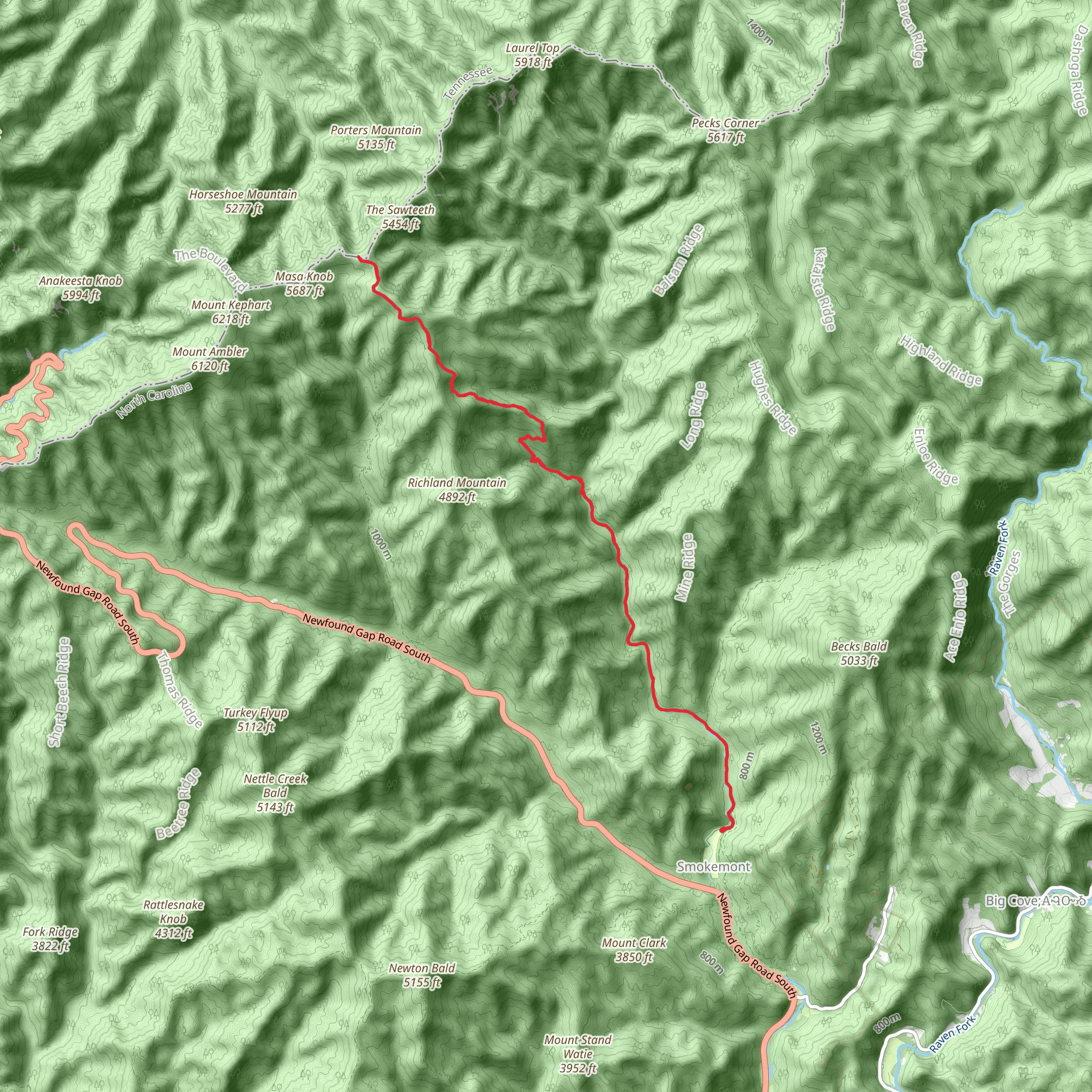 Dry Sluice Gap Trail via Bradley Fork Trail mobile static map