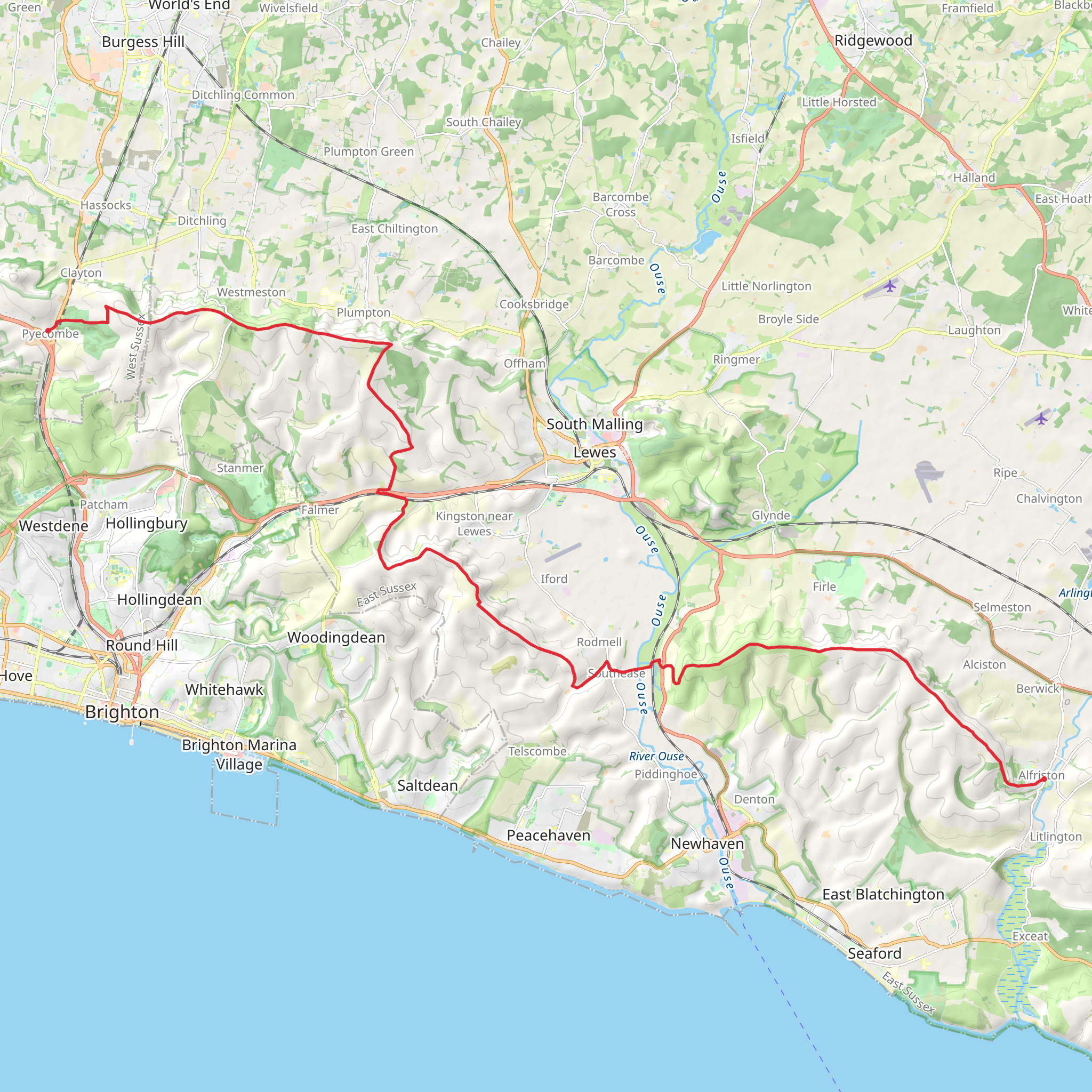 Pyecombe to Alfriston Walk mobile static map