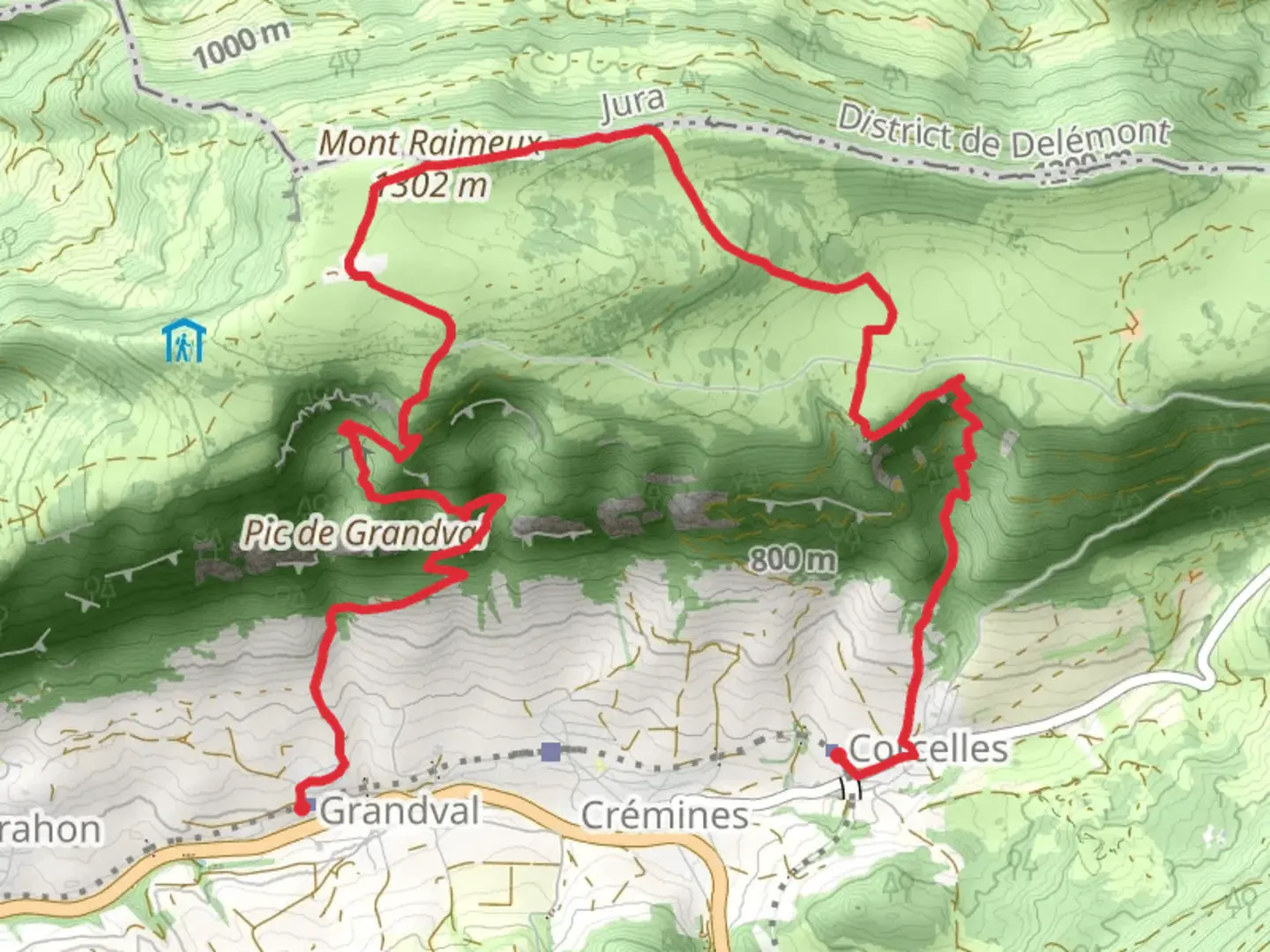 An image depicting the trail Chemin de Raimeux and its surrounding area.
