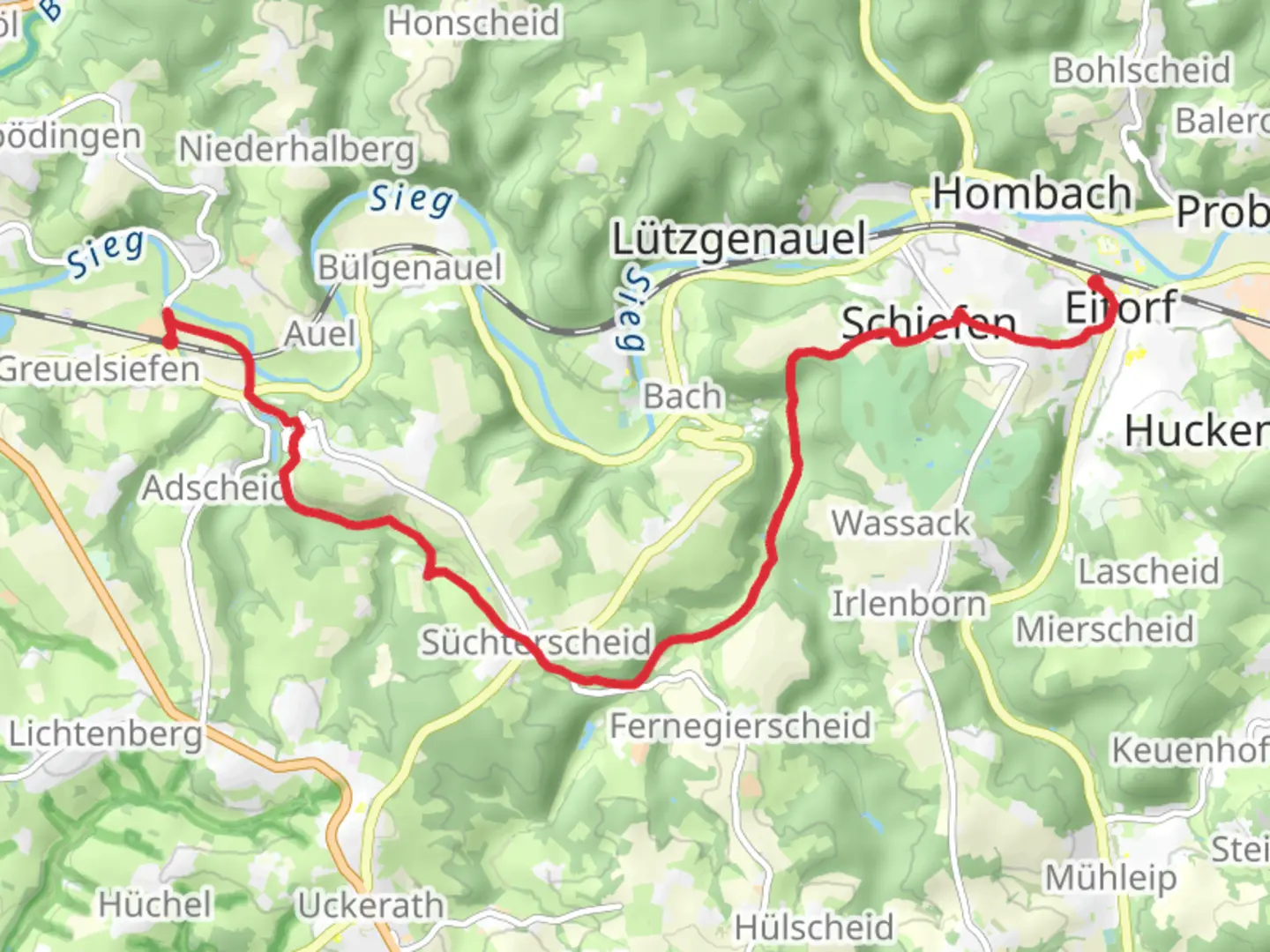 An image depicting the trail Dondorf to Eitorf via Natursteig Sieg and its surrounding area.