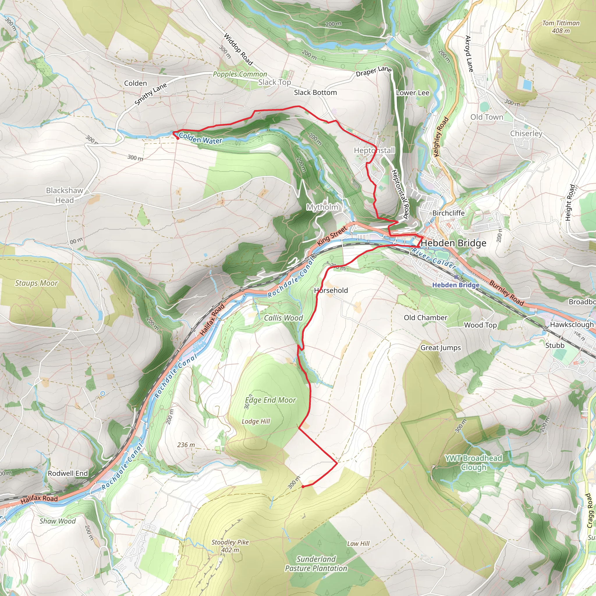 Hebden Bridge via Calderdale Way mobile static map