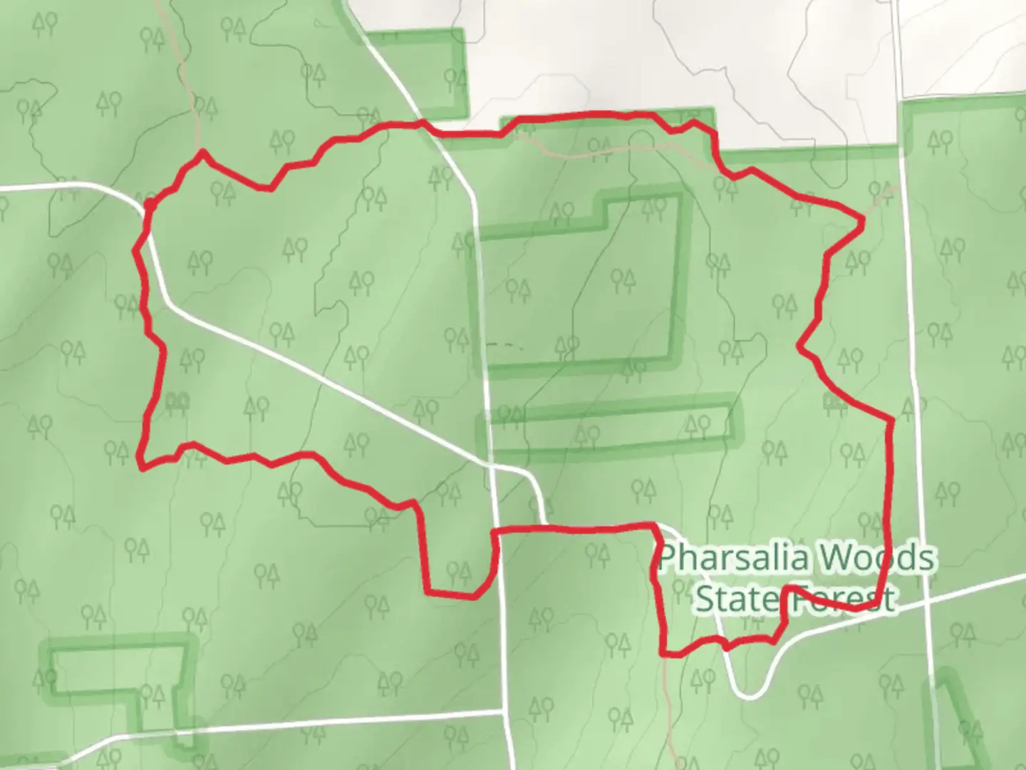 An image depicting the trail Blue Loop - Pharsalia and its surrounding area.