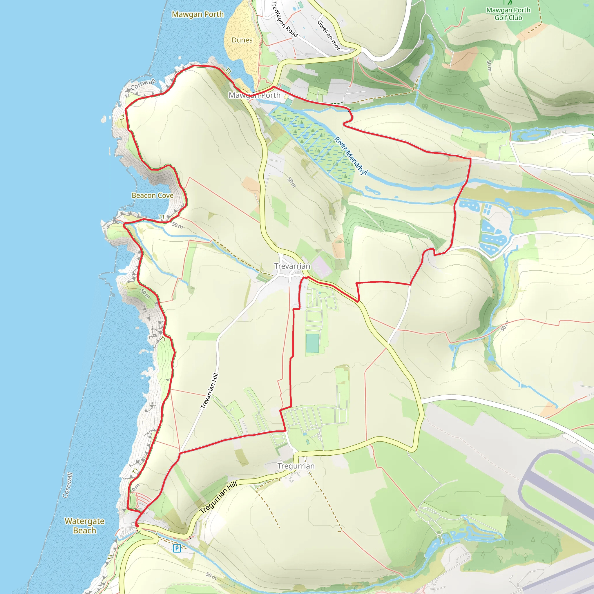 Tregurrian and Trevarrian Walk mobile static map