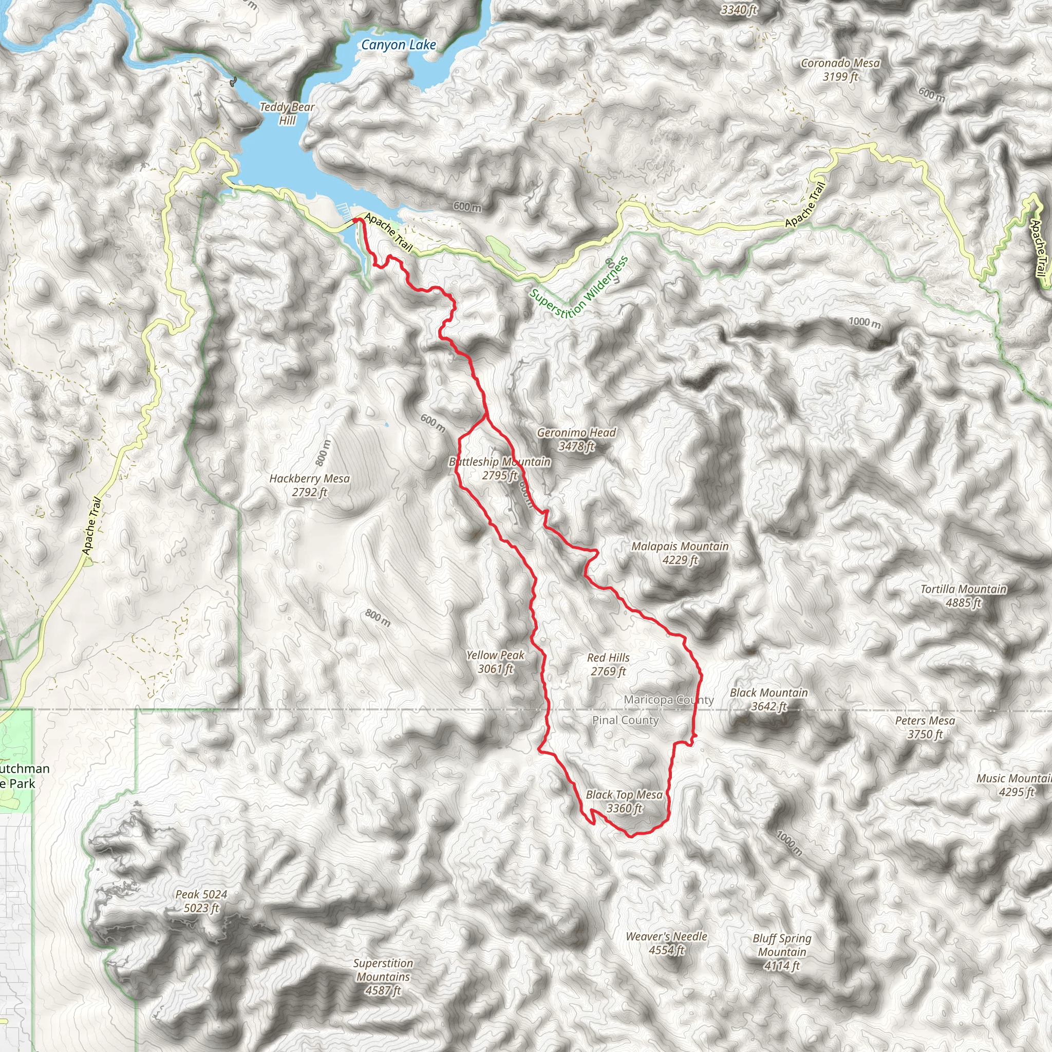 Boulder Trail, Cavalry Trail and Upper La Barge Canyon Loop mobile static map