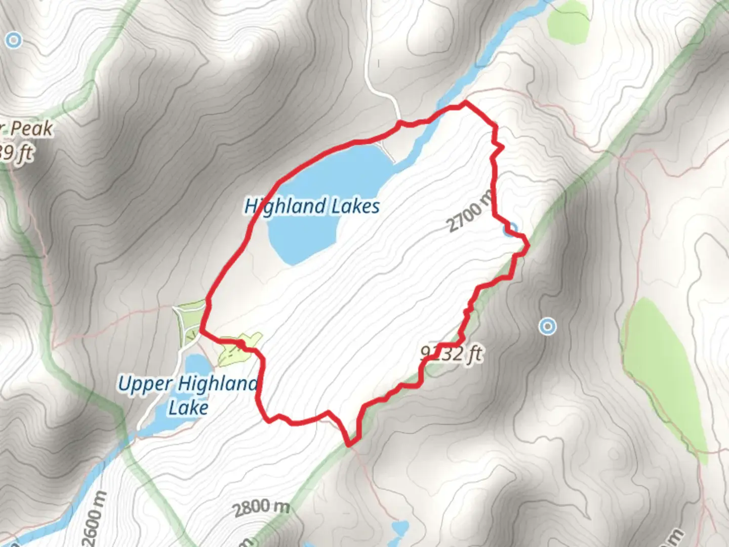 An image depicting the trail Highland Lakes Loop and its surrounding area.
