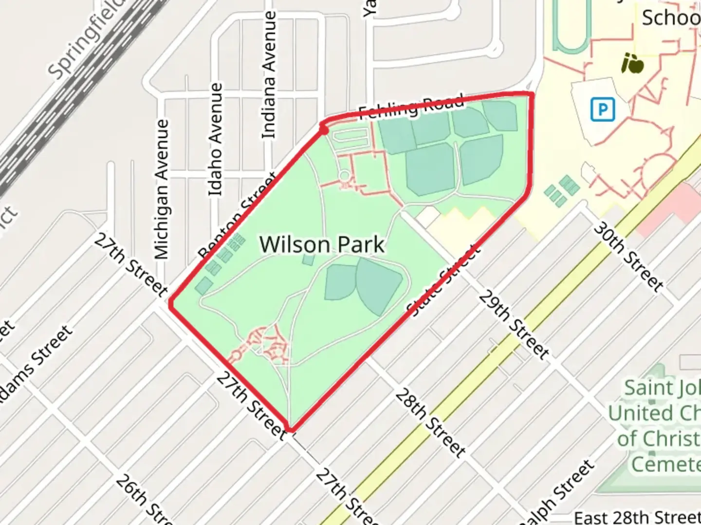 An image depicting the trail Wilson Park Loop and its surrounding area.