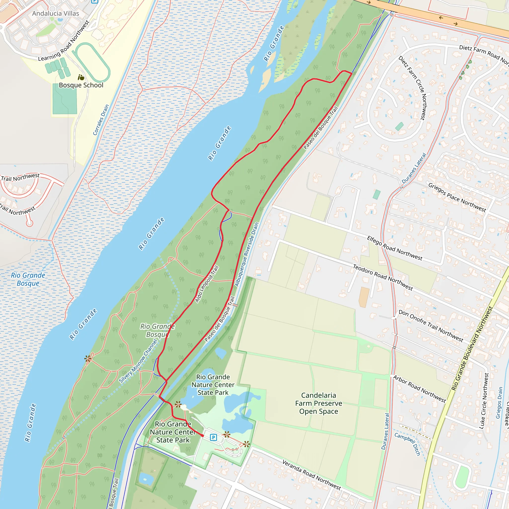 Paseo del Bosque Trail and Aldo Leopold Trail Loop mobile static map