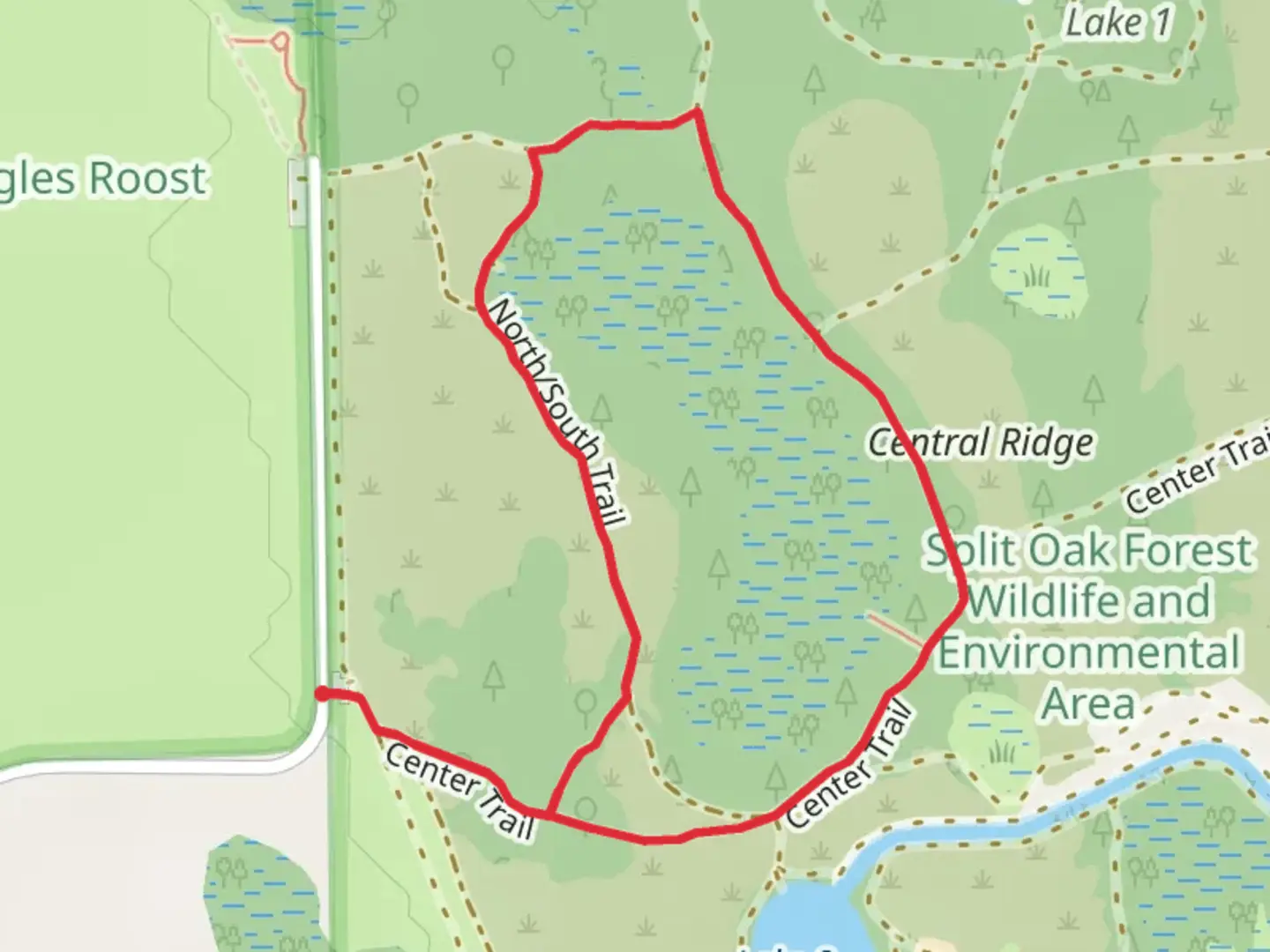 An image depicting the trail North-South and Center Loop Trail and its surrounding area.