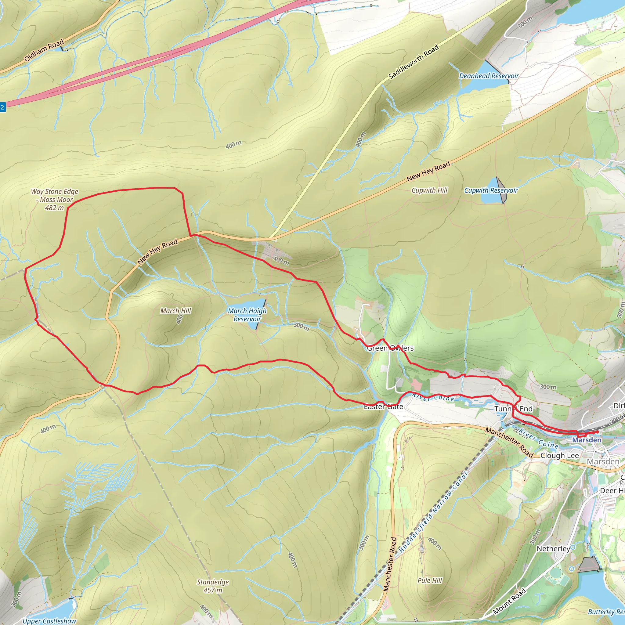 Buckstones and Linsgreave Head from Marsden mobile static map