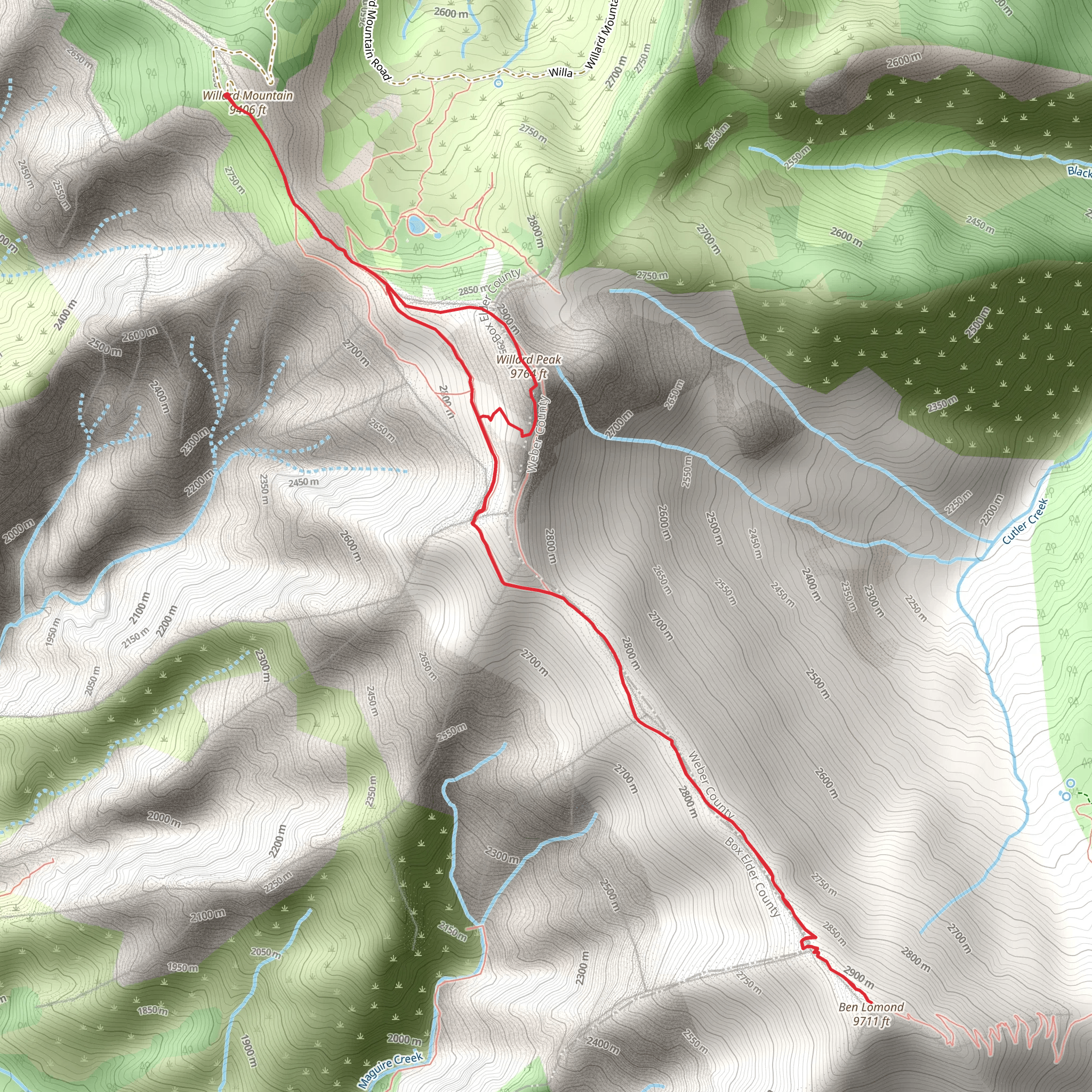 Willard Peak and Ben Lomond via Skyline North Trail and Inspiration Point Trail mobile static map