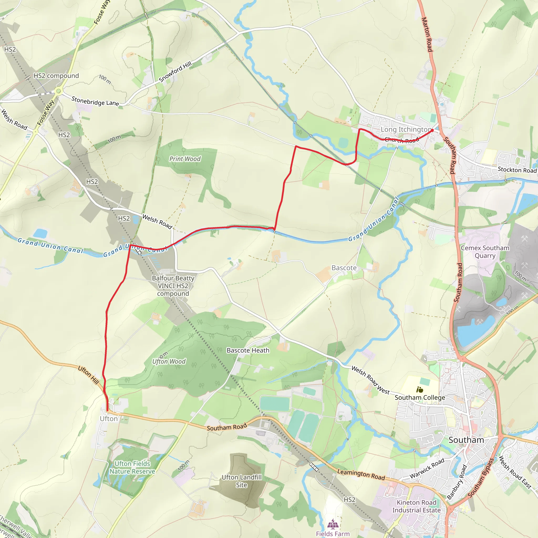 Long Itchington to Ufton Walk mobile static map