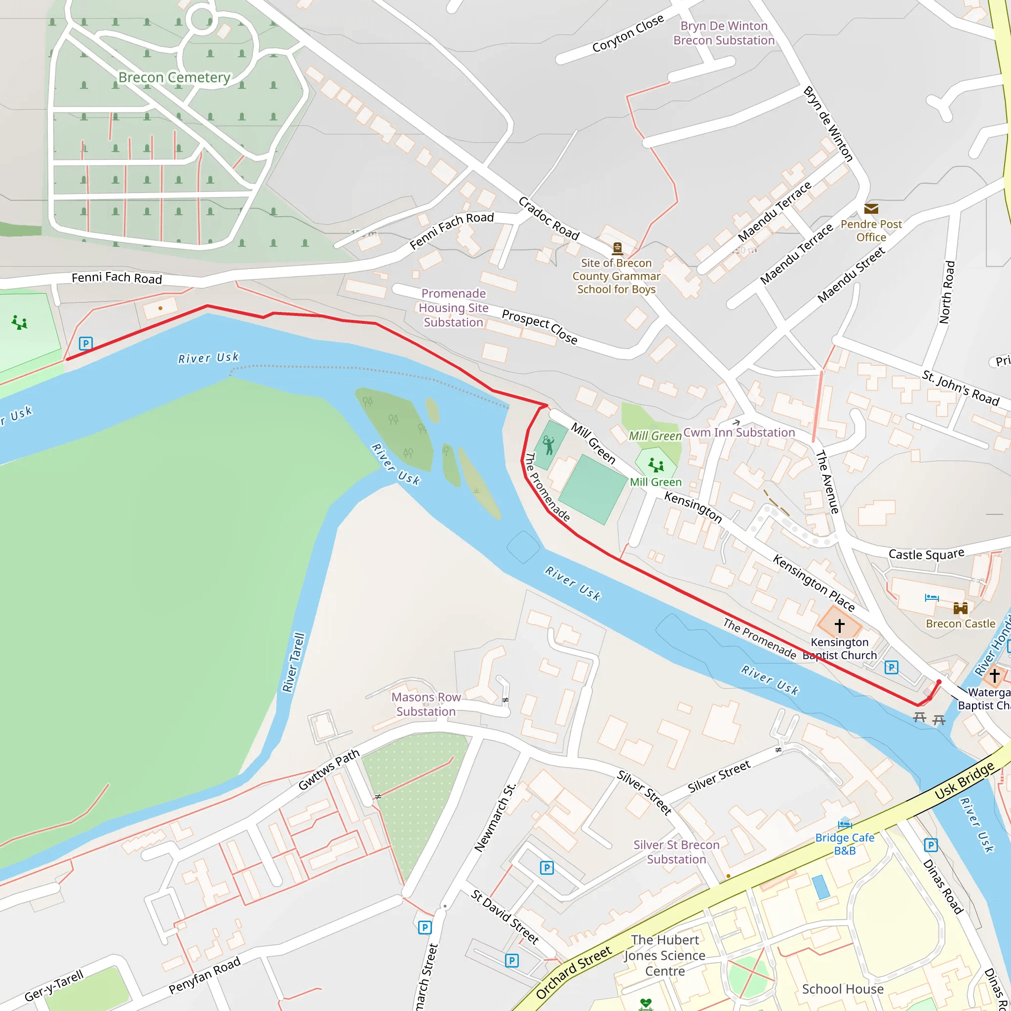 Brecon Promenade Route mobile static map