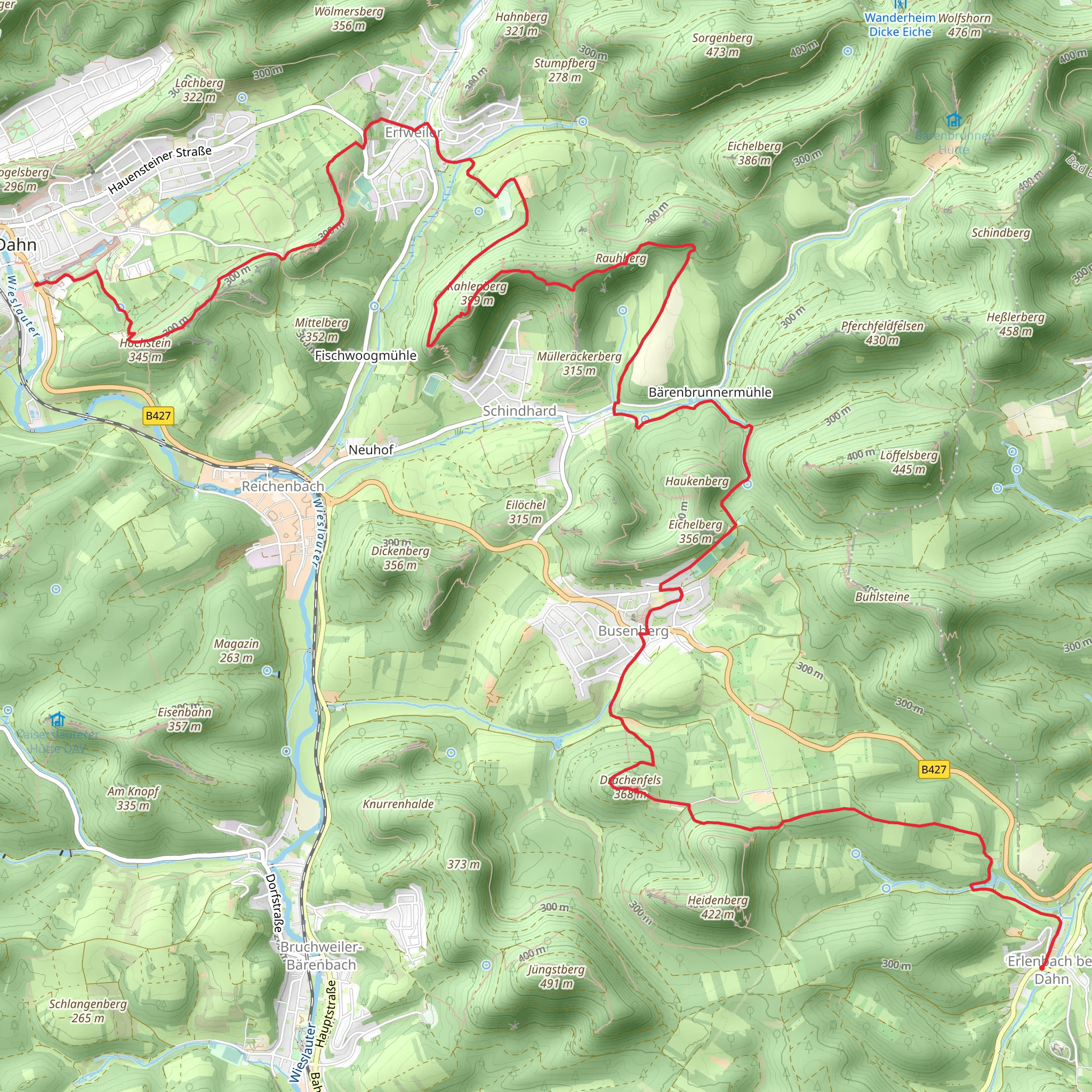 Dahn to Erlenbach bei Dahn via Kahlenberg mobile static map