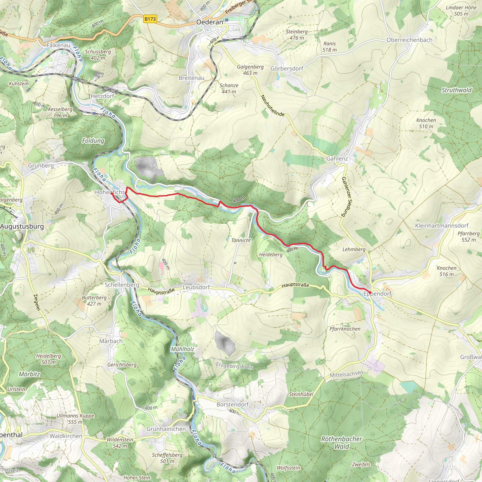 Hohenfichte to Eppendorf via Liederweg mobile static map