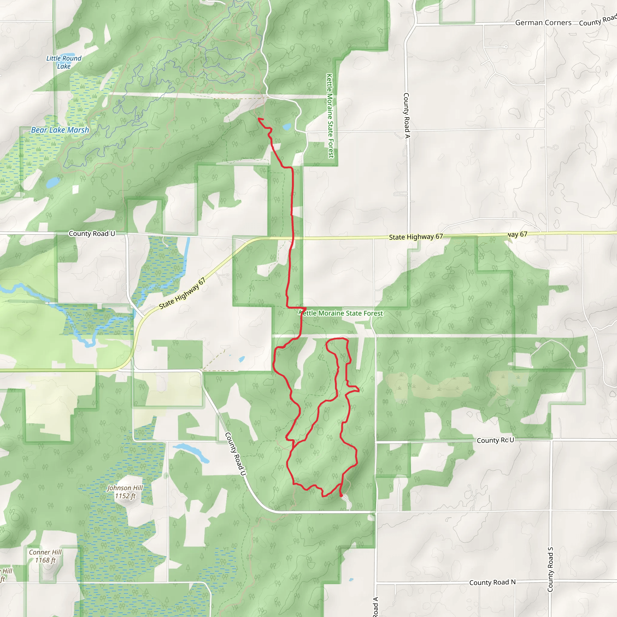 Ice Age Trail and Parnell Tower Trail Loop mobile static map