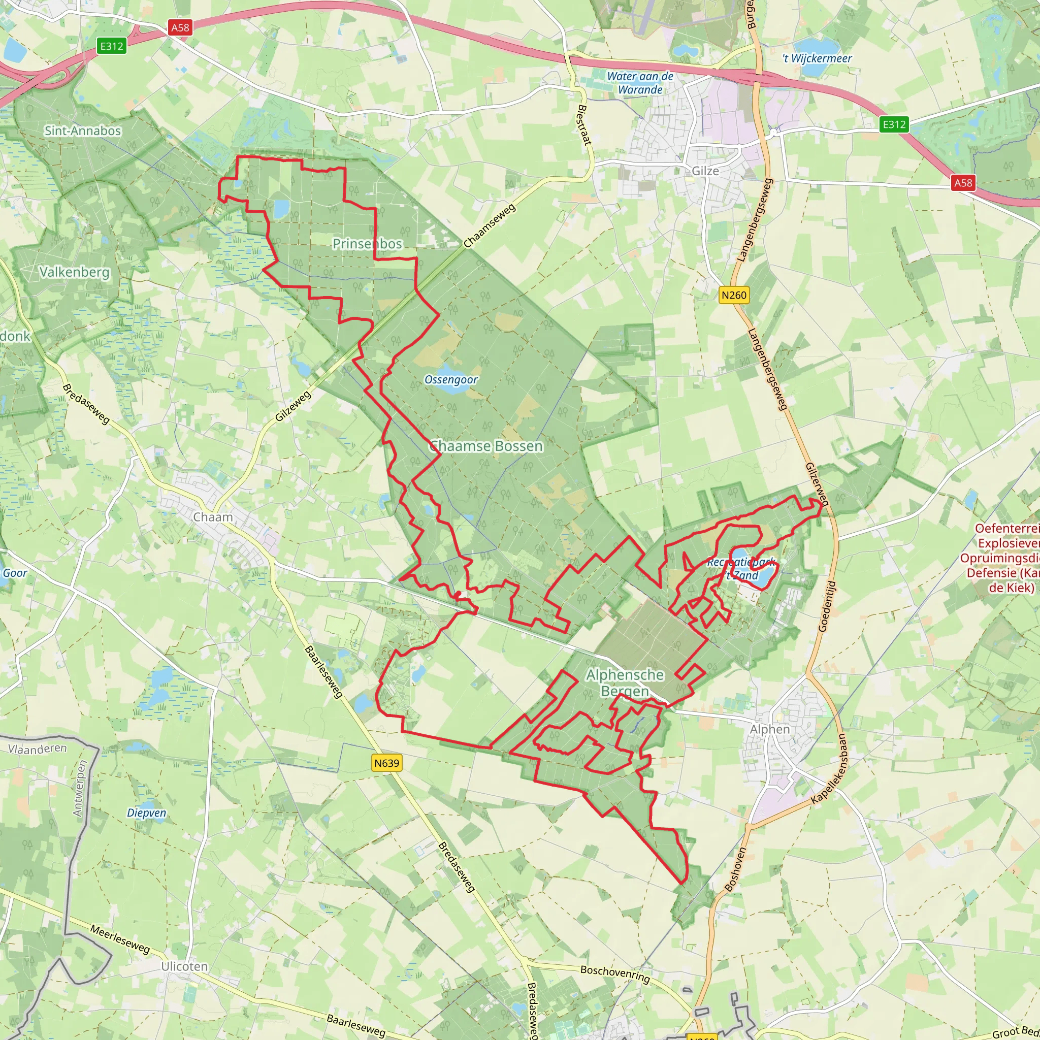 Prinsenbosch, t Zand and Alphensche Bergen Loop mobile static map