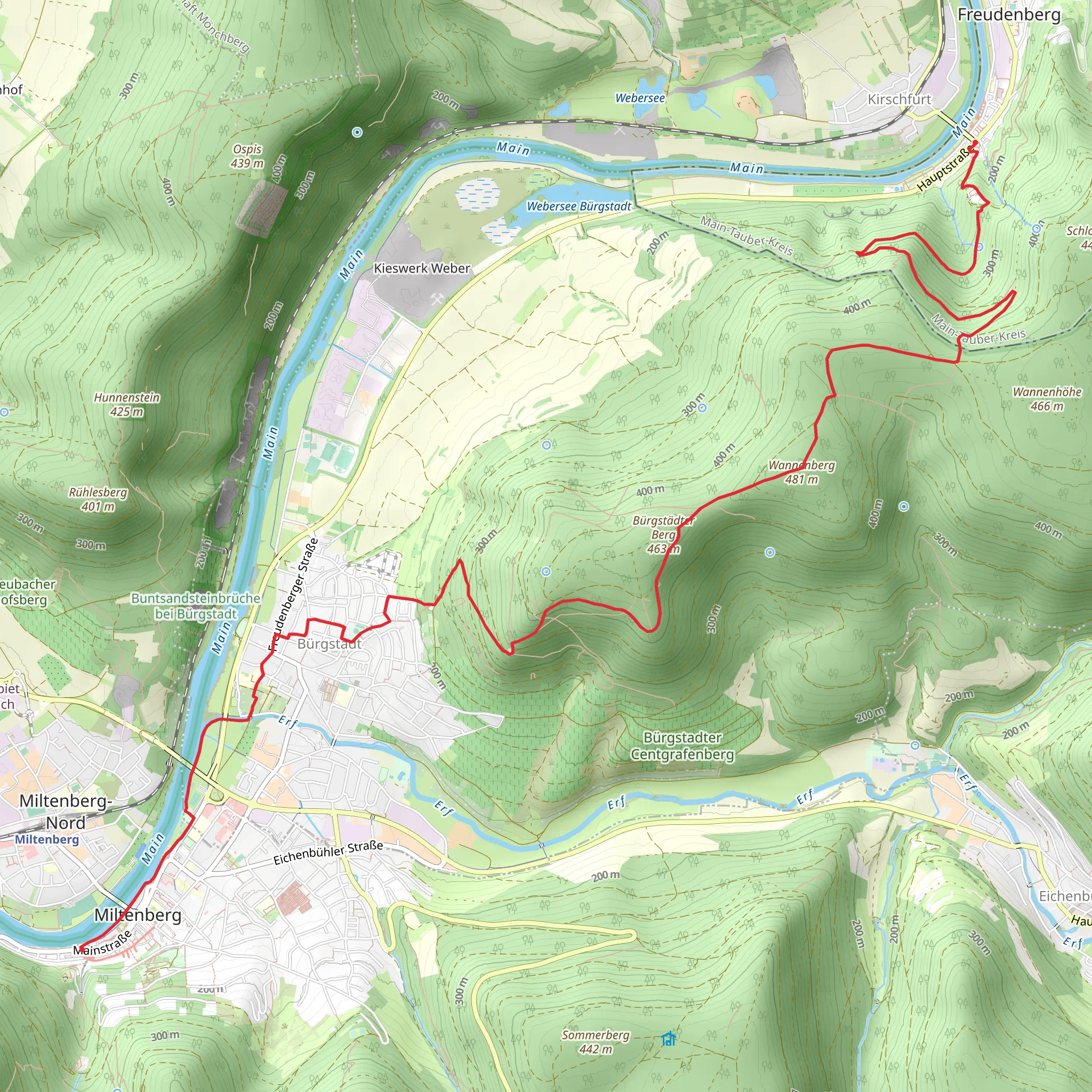 Miltenberg to Freudenberg-Kirschfurt via Nibelungensteig mobile static map