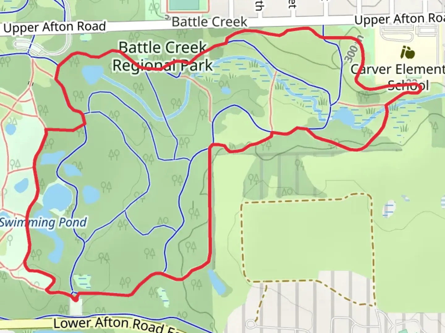 An image depicting the trail Battle Creek Regional Park Loop and its surrounding area.