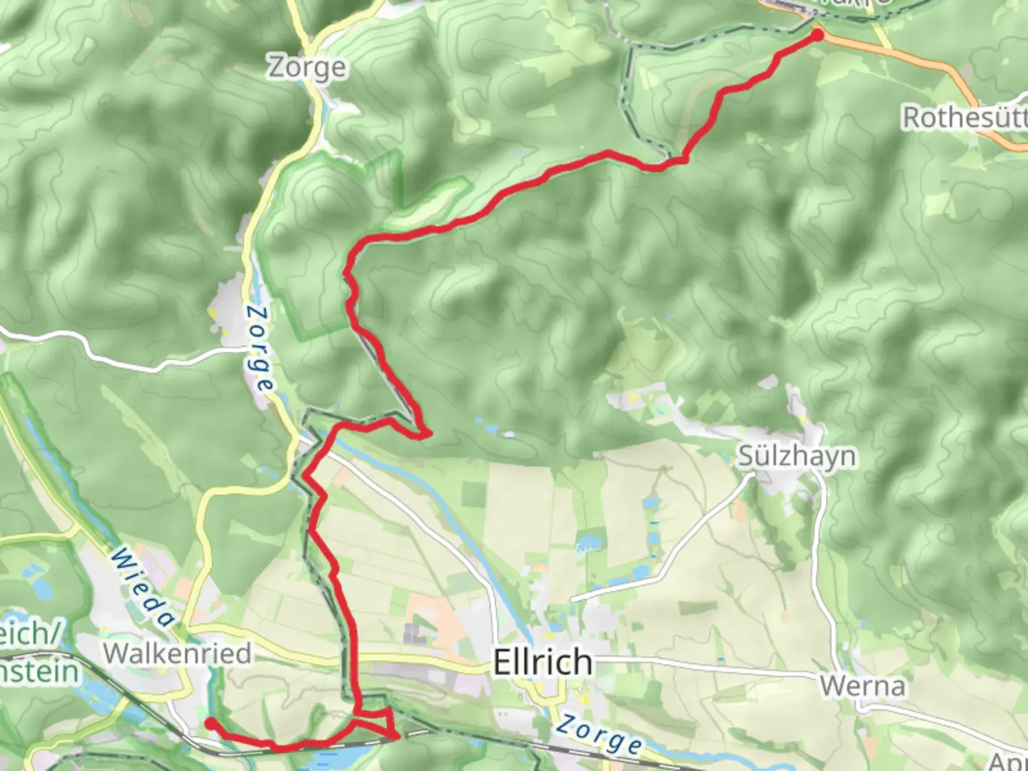 An image depicting the trail Thüringer Hütte to Zisterzienser Museum Walk via Itelteich and its surrounding area.