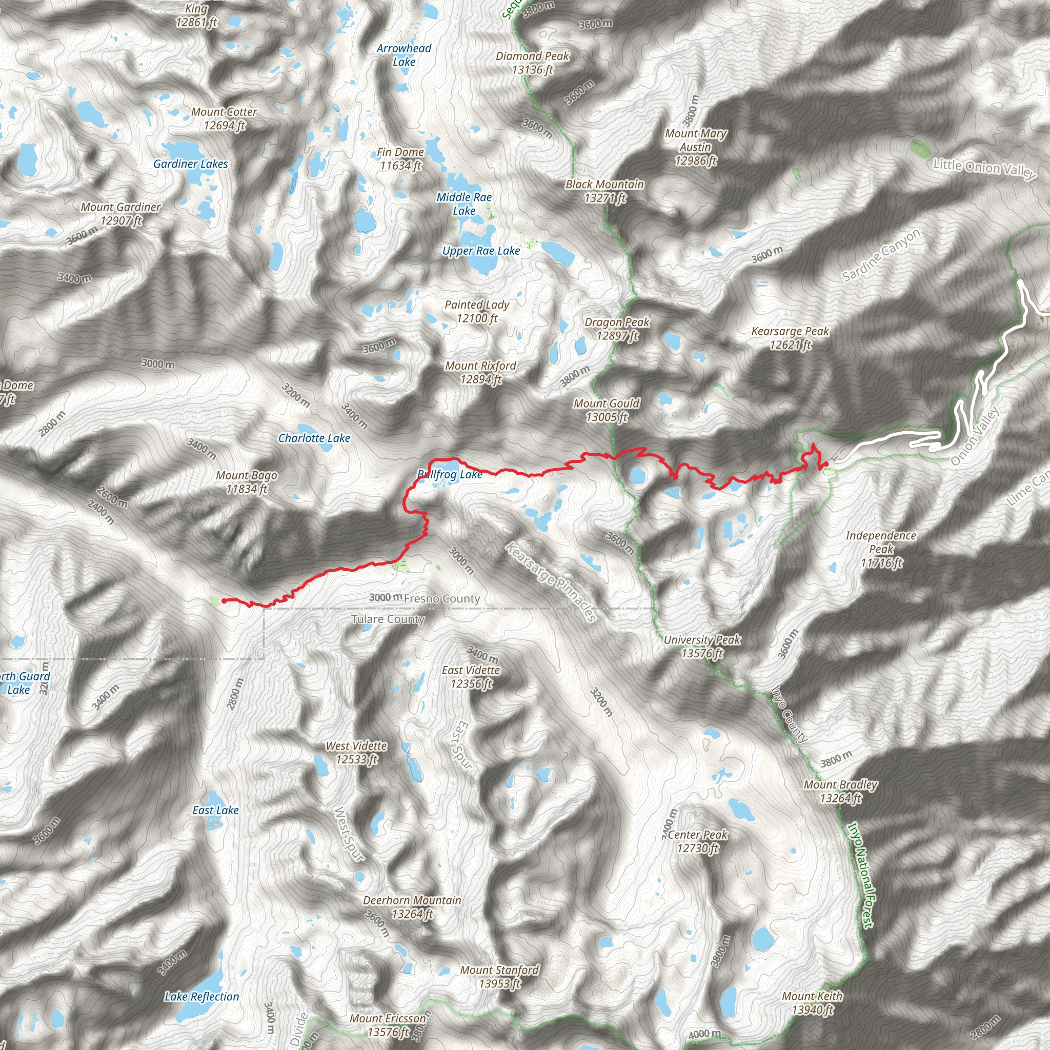 Bubbs Creek Trail via BUllfrog Lake and Gilbert Lake mobile static map